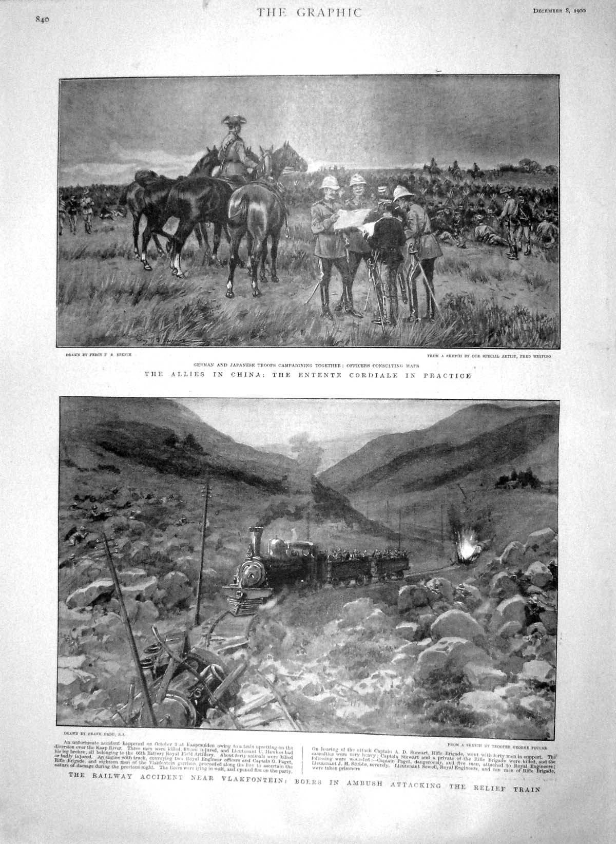 Old Antique Print 1900 German Army War Cordiale Train Vlakfontein Buller 20th