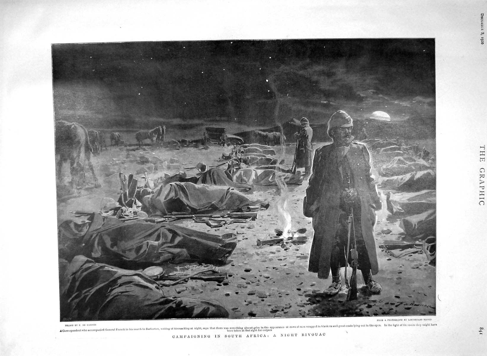 Original Old Antique Print 1900 Africa Night Bivouac General French Parliament