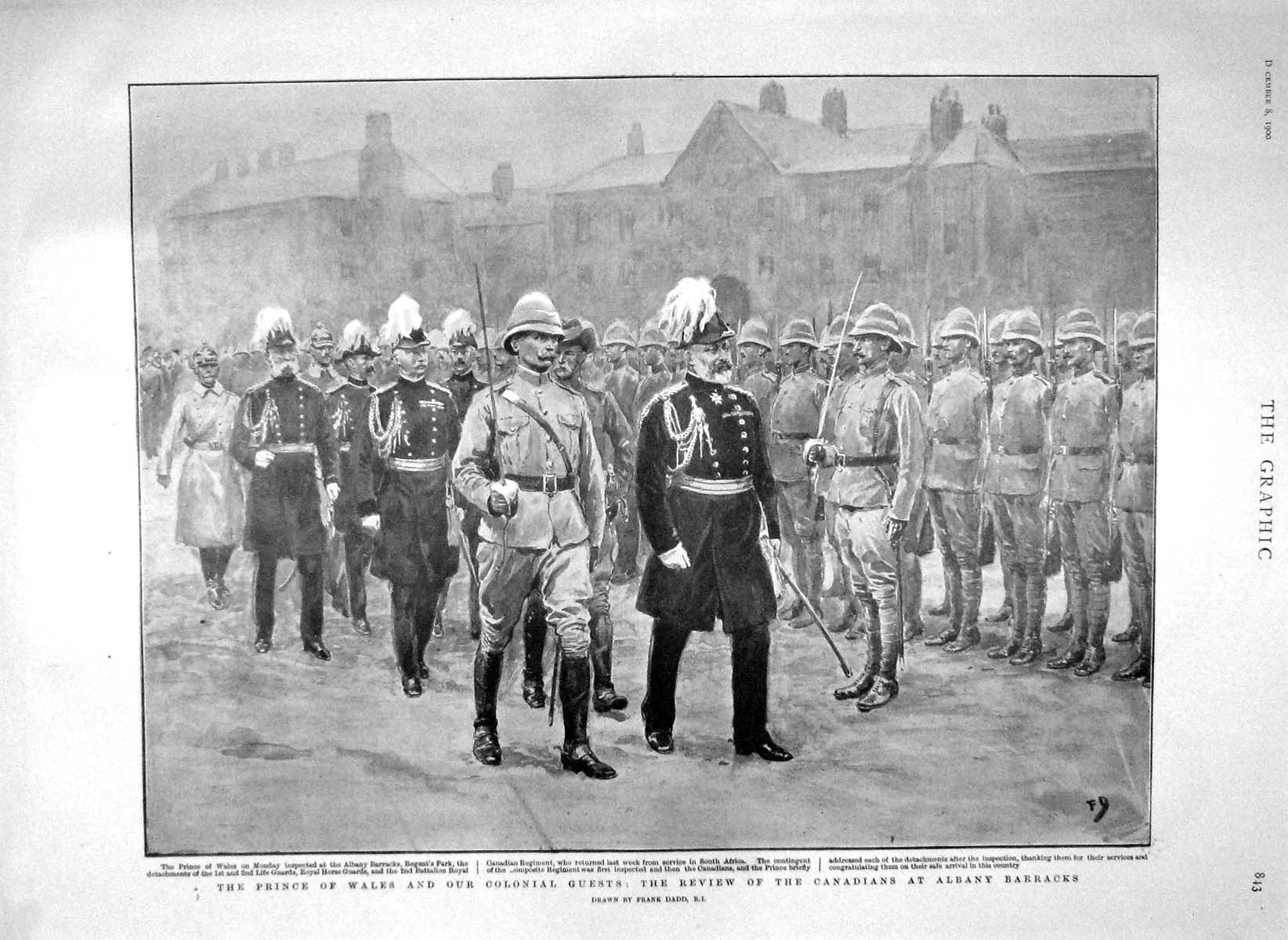 Old Antique Print 1900 Prince Wales Albany Barracks Regent'S Africa Sport 20th