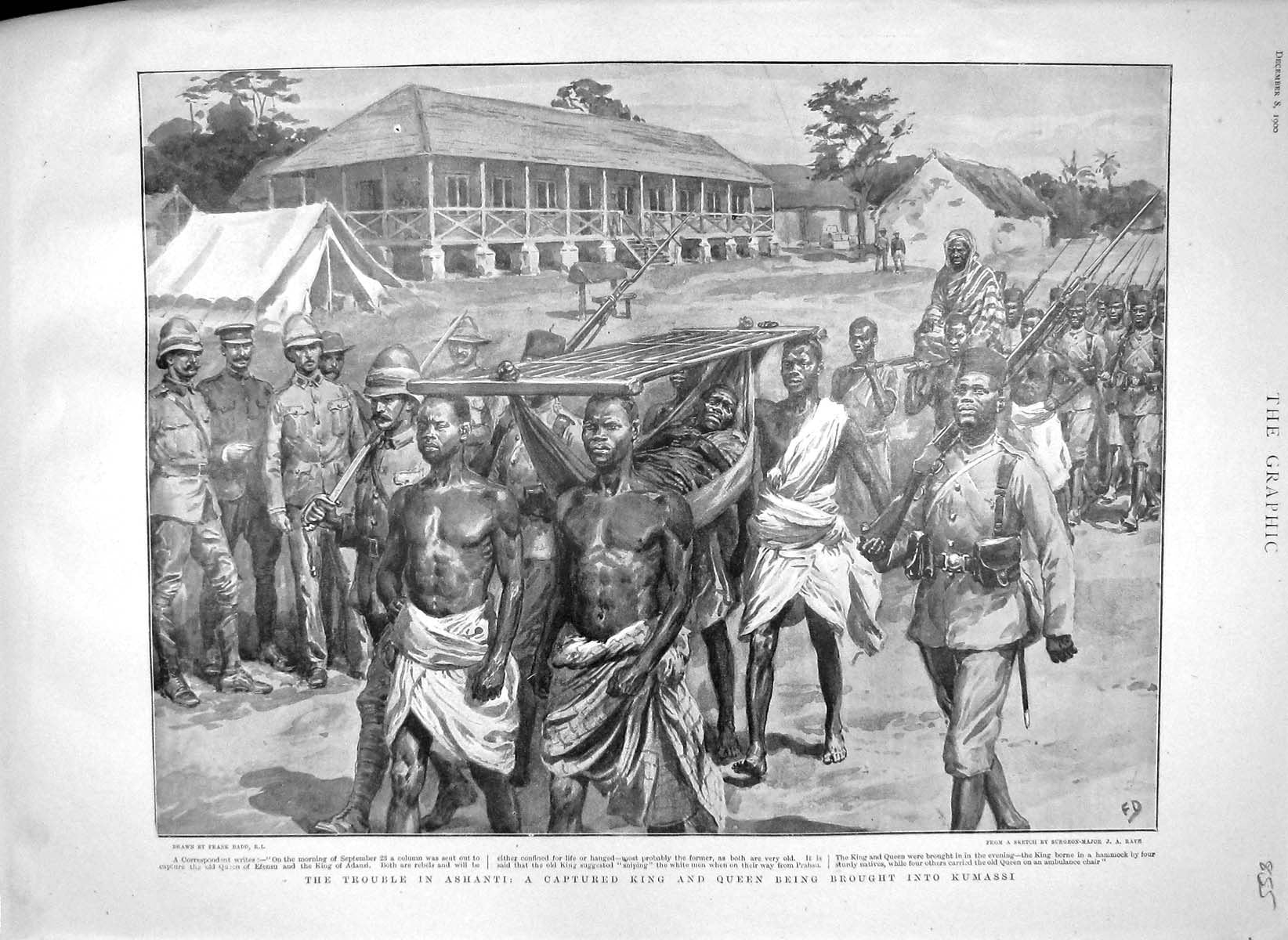 Old Antique Print 1900 Ashanti Captured King Queen Adansi Kumassi Natives 20th