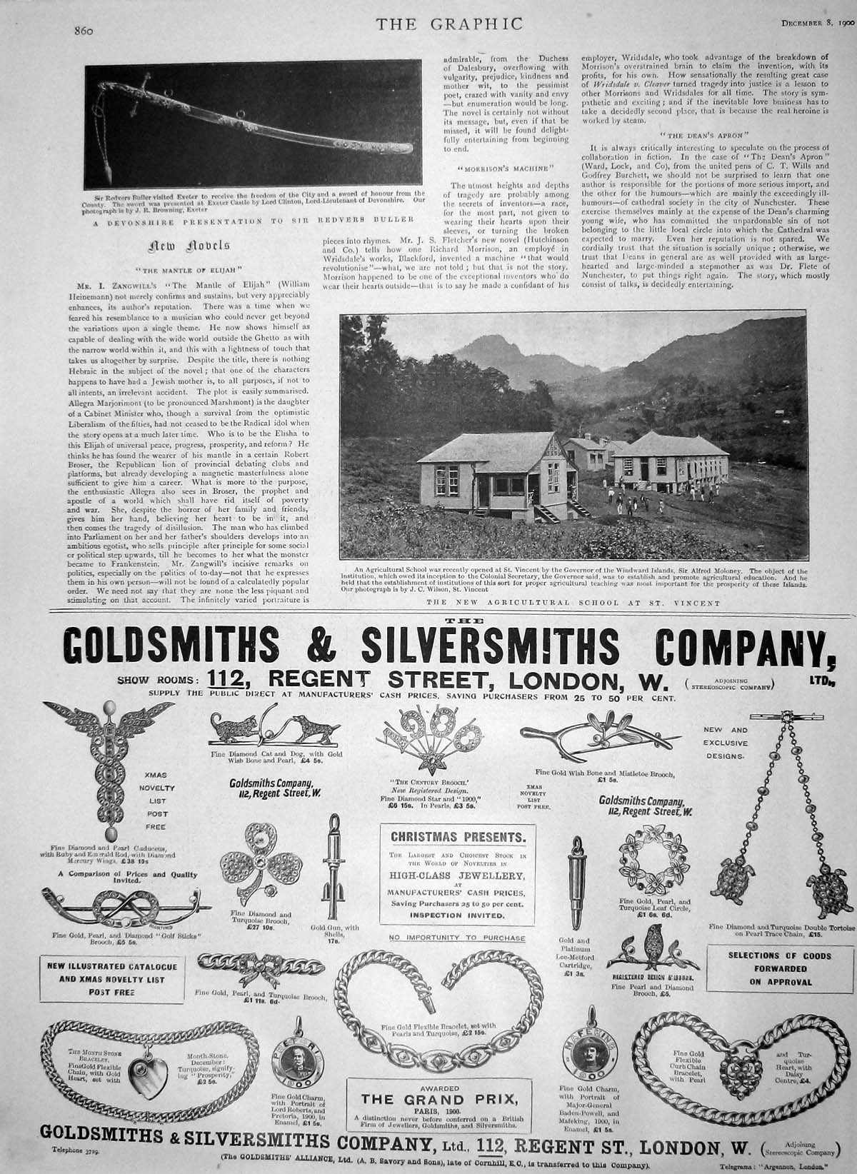 Original Old Antique Print 1900 Agriculture School Vincent Sword Buller Exeter