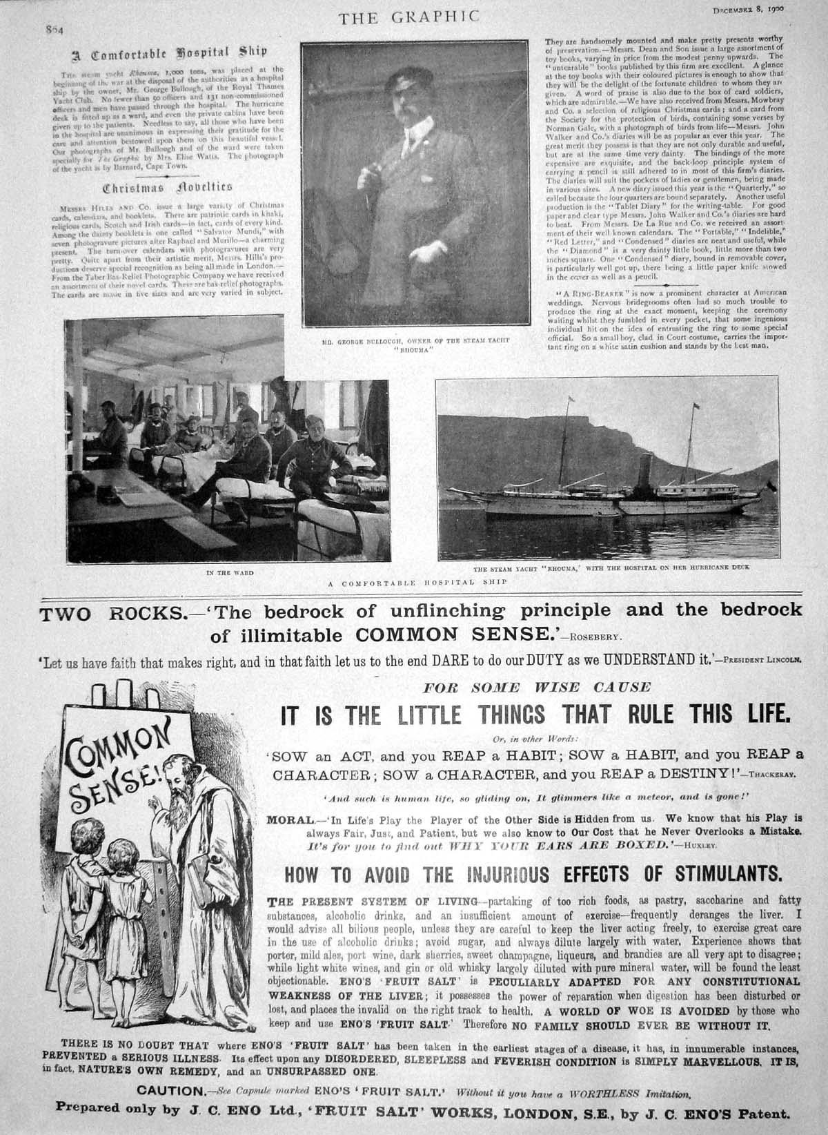 Original Old Antique Print 1900 Hospital Ship Rhouma George Bullogh Eno Fru 20th