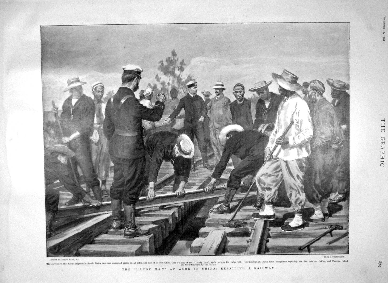 Original Old Antique Print 1900 Navy Sailors China Railway Bombala Cooma Au 20th