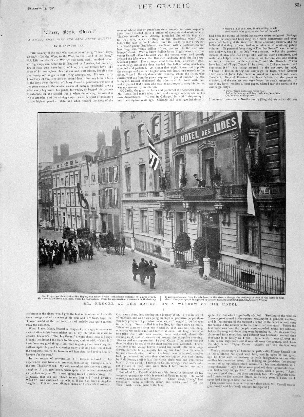 Original Old Antique Print 1900 Kruger Hague Earl Minto Governor-General Yukon