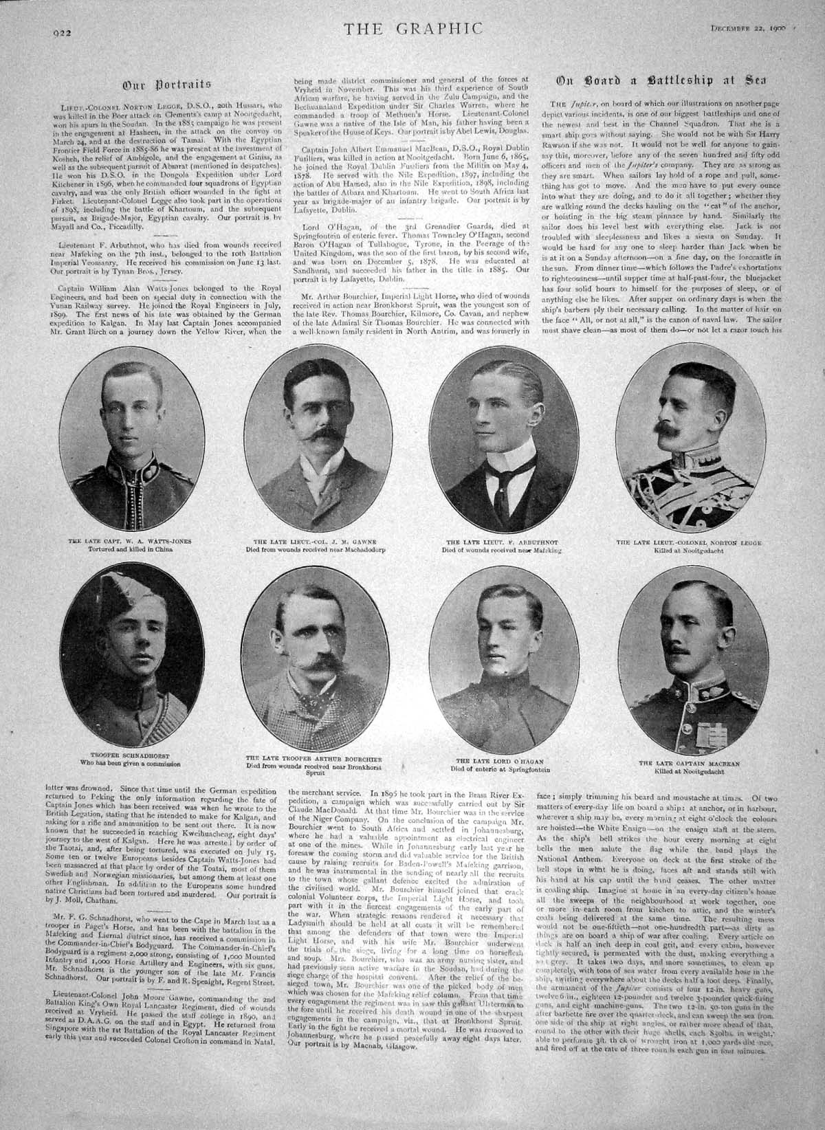 Original Old Antique Print 1900 Watts-Jones Gawne Arbuthnot Legge Bourchier War