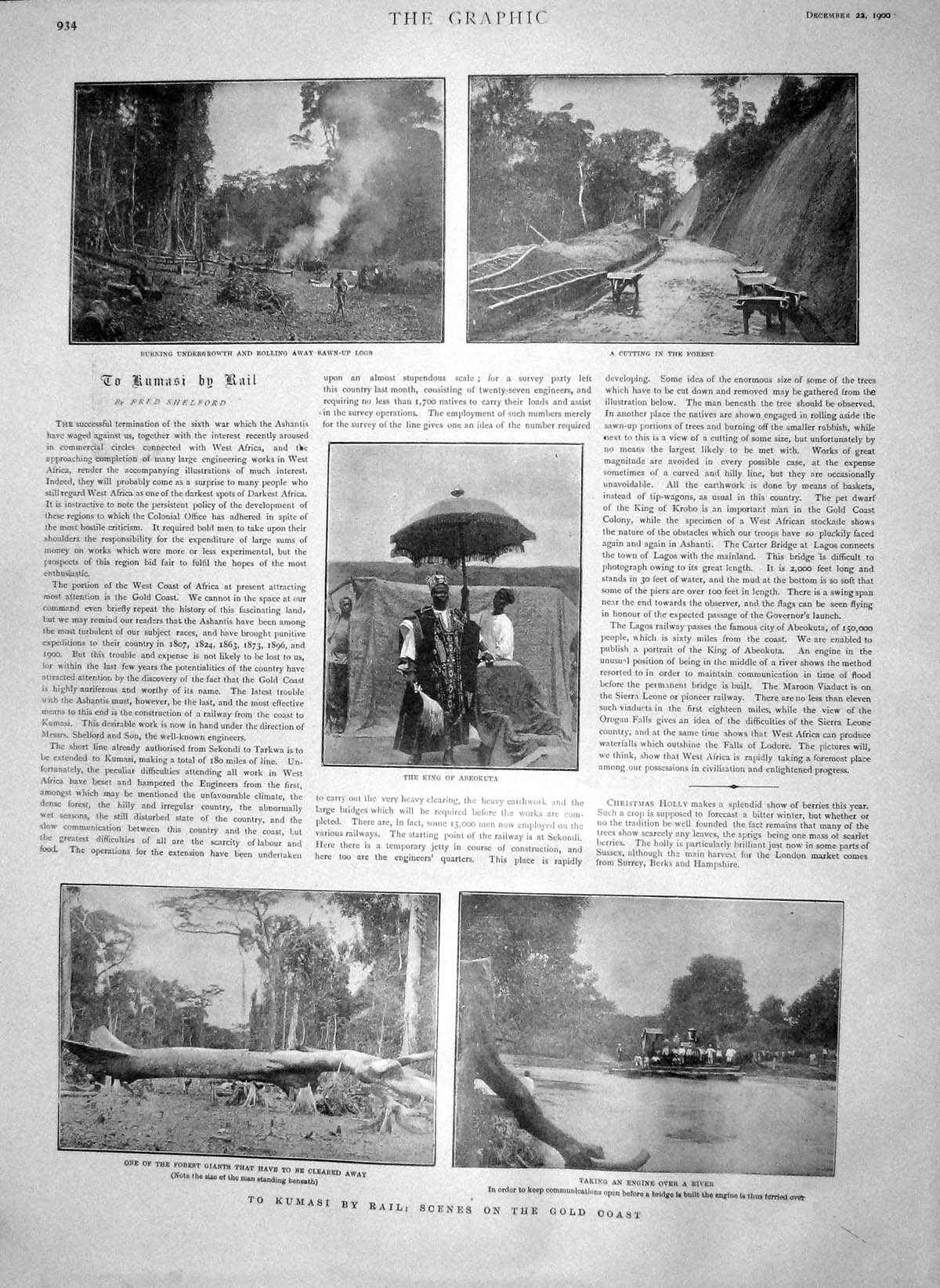Original Old Antique Print 1900 GCoast Africa King Abeokuta Forest Trees River