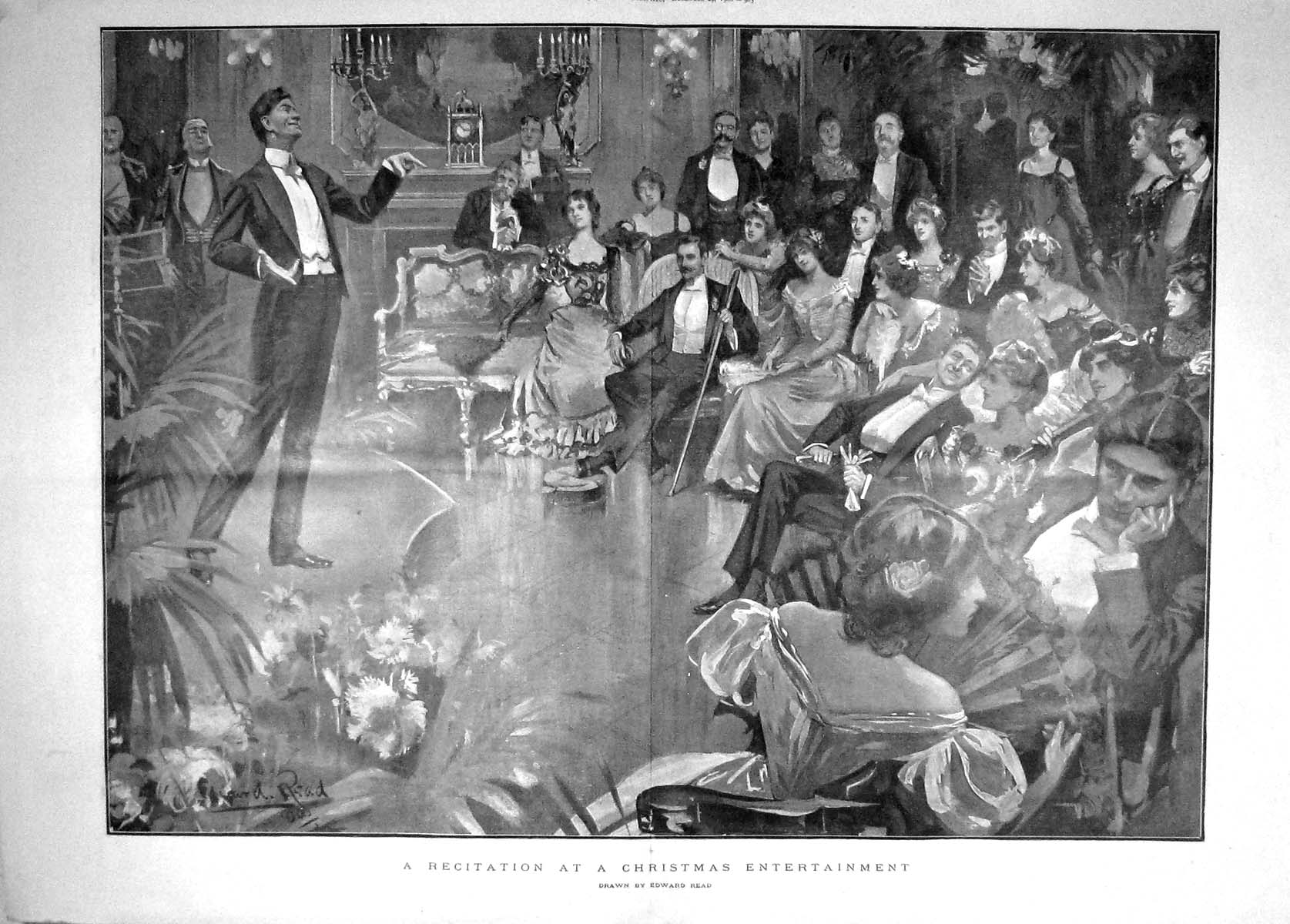 Original Old Antique Print 1900 Recitation Christmas Entertainment Edward Read