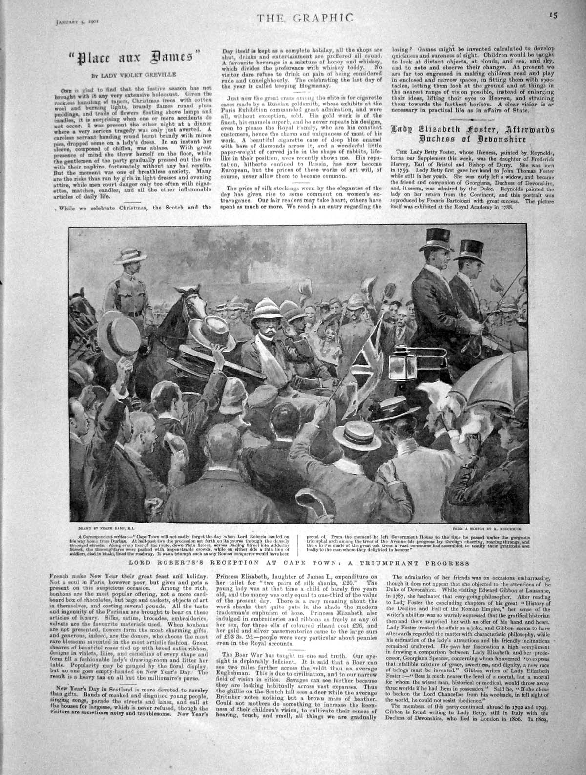 Original Old Antique Print 1901 Lord Roberts Reception Cape Town Africa Durban