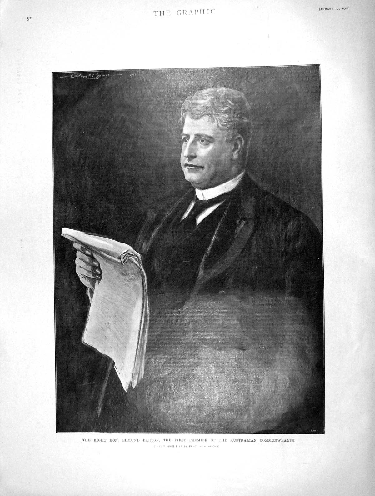 Original Old Antique Print 1901 Portrait Edmund Barton Australian Commonwealth