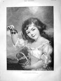Original Old Antique Print 1901 Portrait Girl Cherries Ching Giers Conger 20th