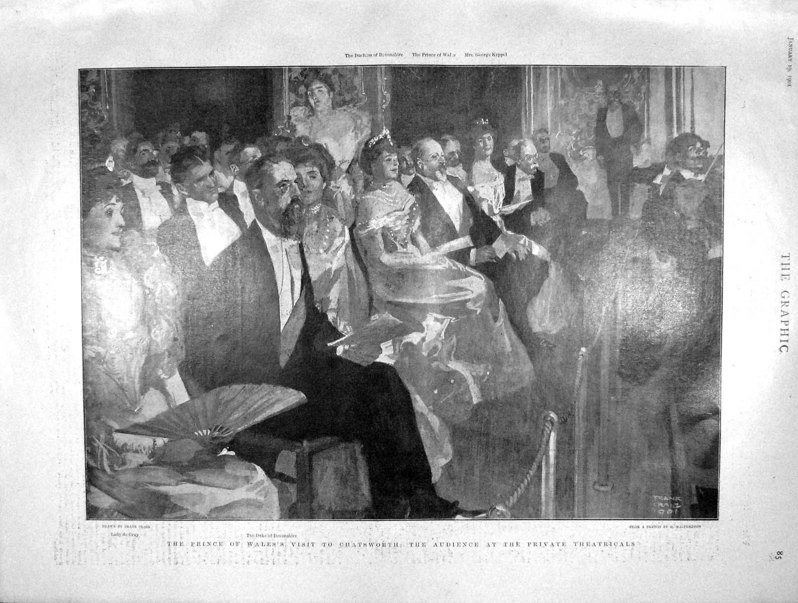Original Old Antique Print 1901 Prince Wales Chatsworth Duke Devonshire Cr 20th