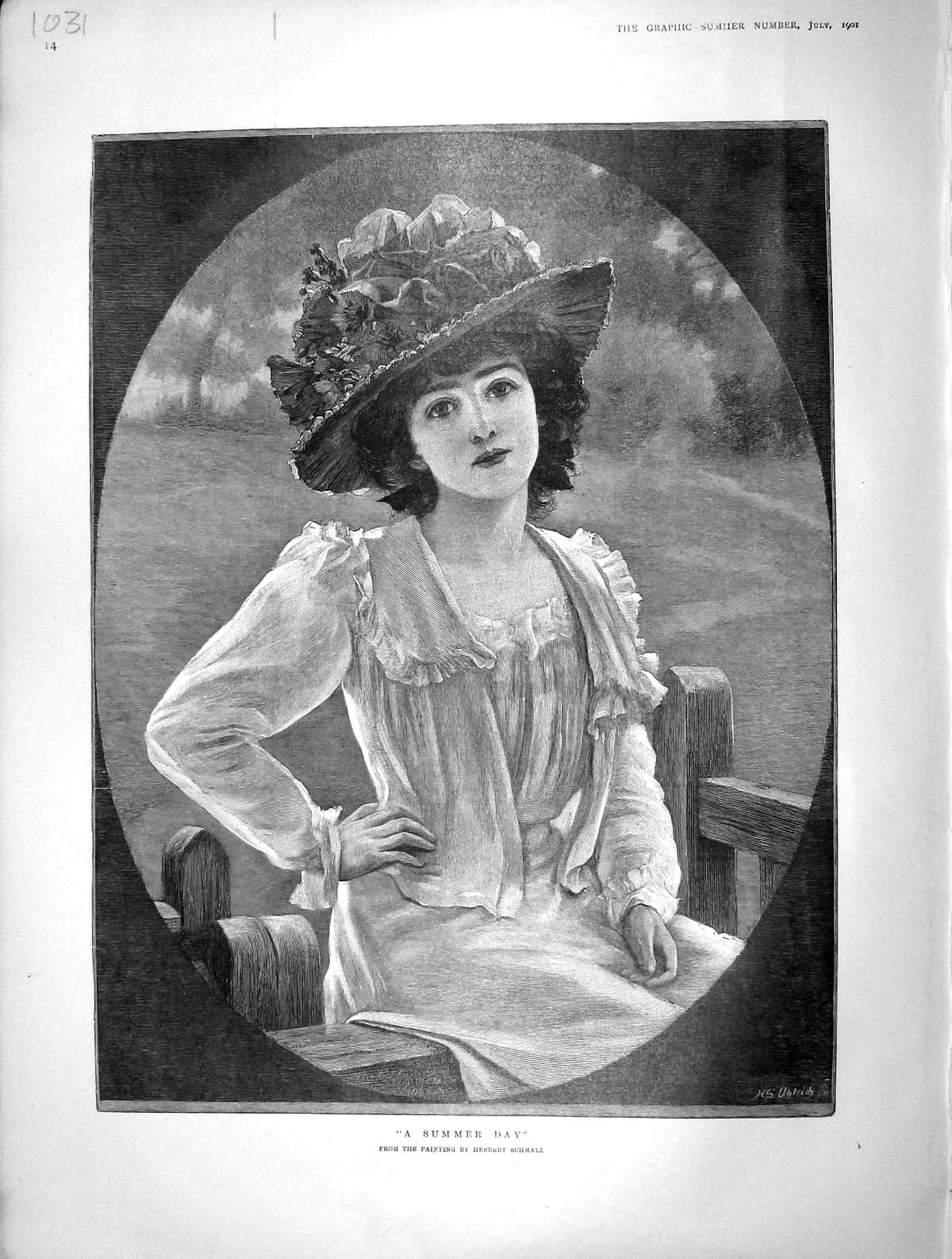 Original Old Antique Print 1901 Portrait Beautiful Lady Young Woman Summer