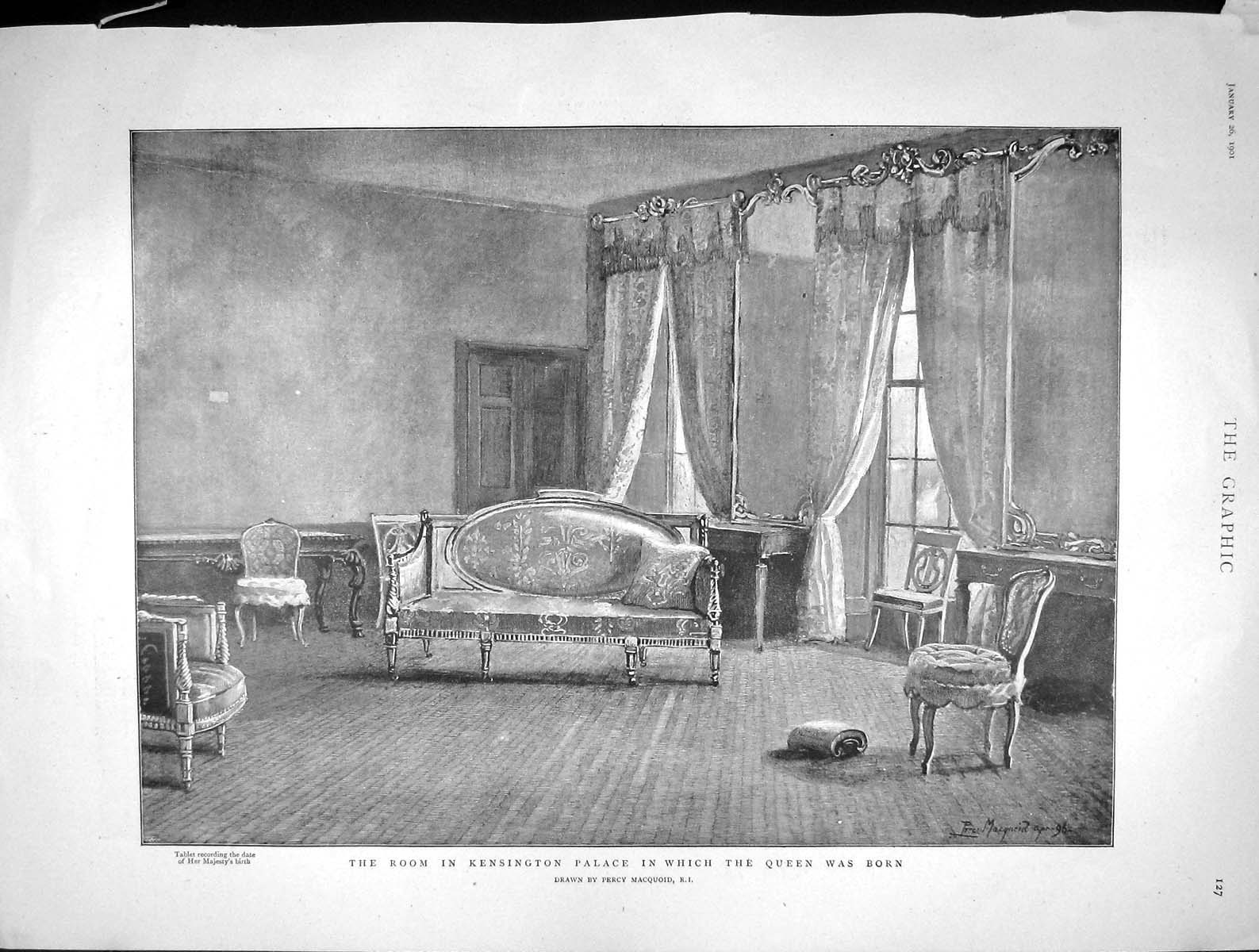 Original Old Antique Print 1901 Kensington Palace Queen Victoria Windsor Castle