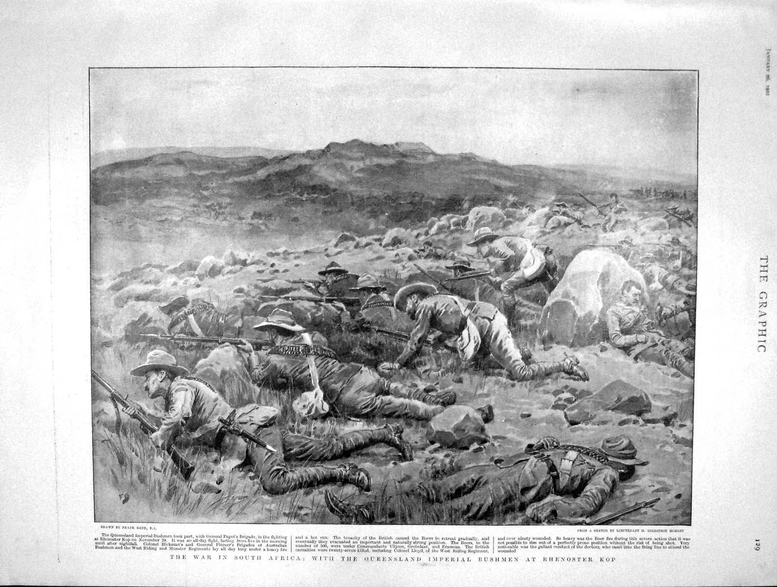 Old Antique Print 1901 War Africa Bushmen Rhenoster Kop Prince Frogmore 20th