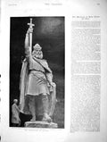 Original Old Antique Print 1901 Statue England King Millenary Alfred Thor 20th