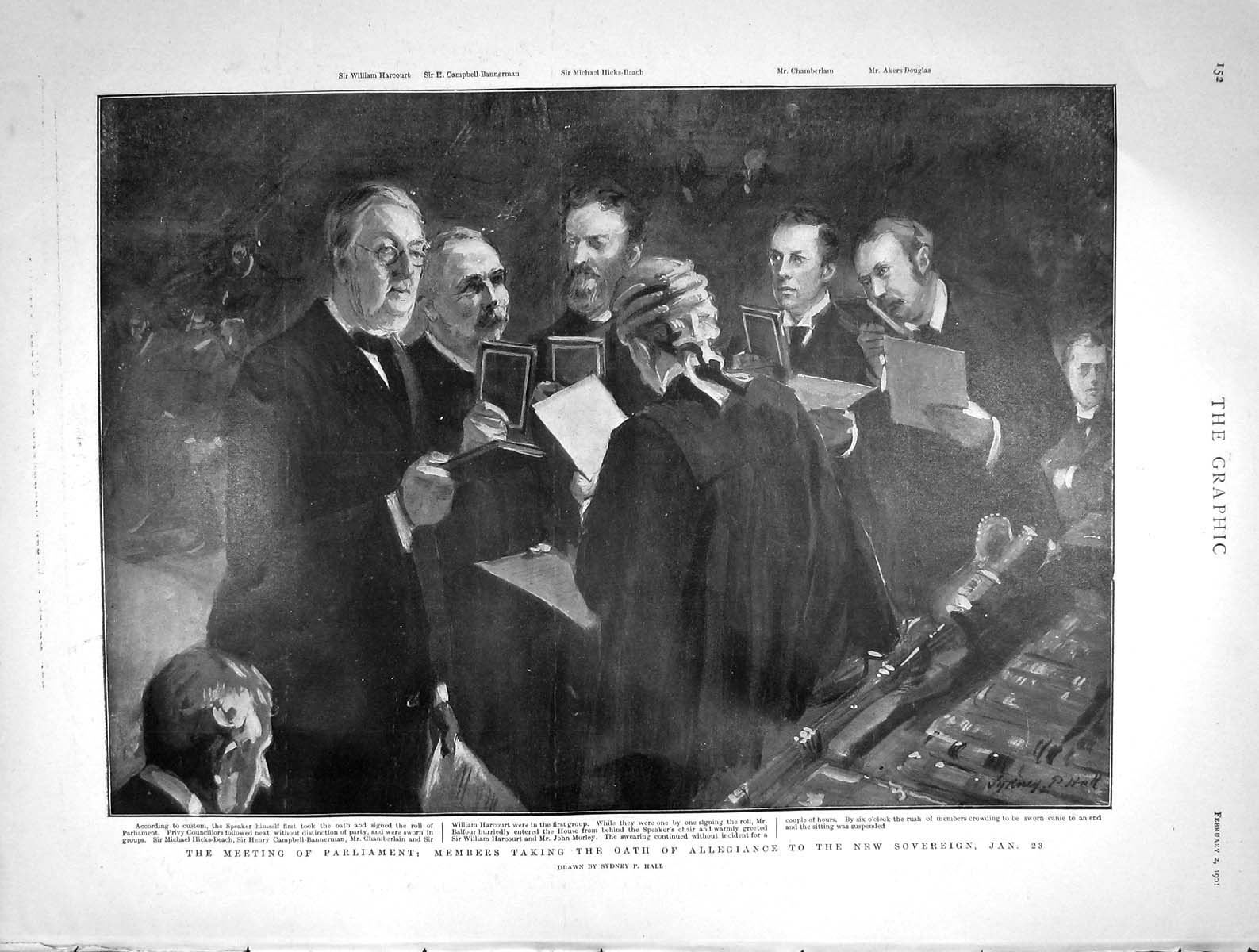Original Old Antique Print 1901 Portrait King Queen Alexandra Edward Parliament