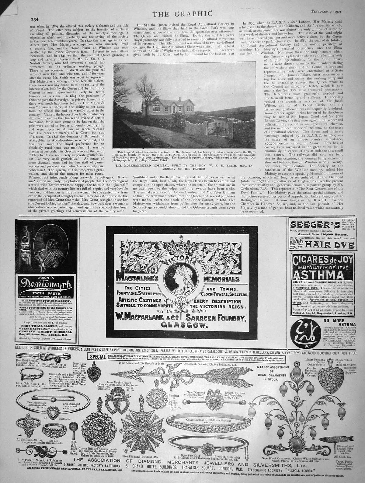 Old Antique Print 1901 Morehampstead Hospital Memorial Smith Macfarlane 20th