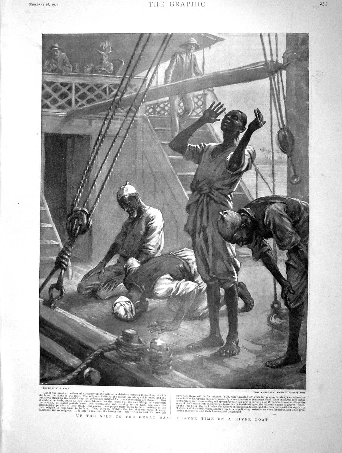 Original Old Antique Print 1901 River Nile Great Dam Prayer Boat Sydney H 20th