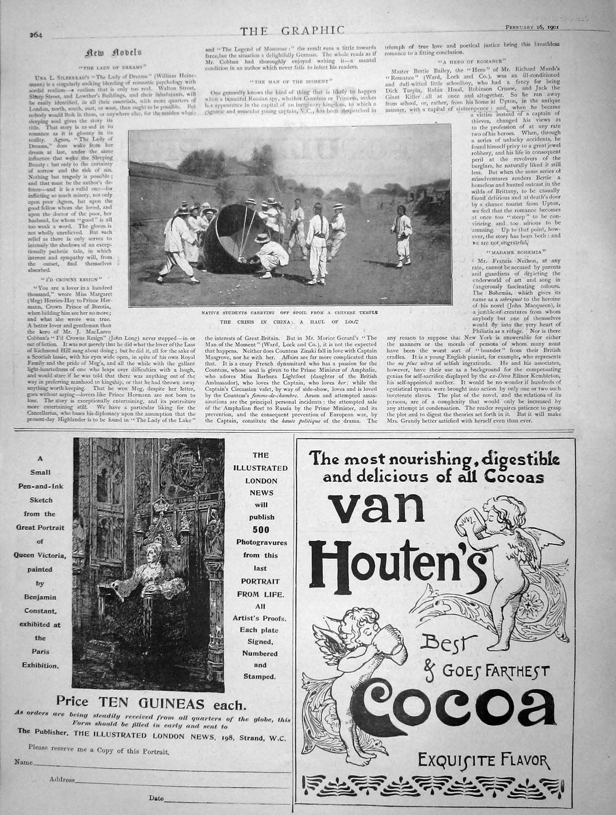 Old Antique Print 1901 Native Students Haul Loot Chinese Temple Houten'S 20th