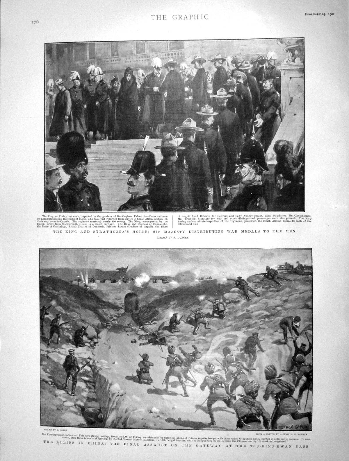 Original Old Antique Print 1901 King Strathcona War Medals China Tsu-Ki 20th
