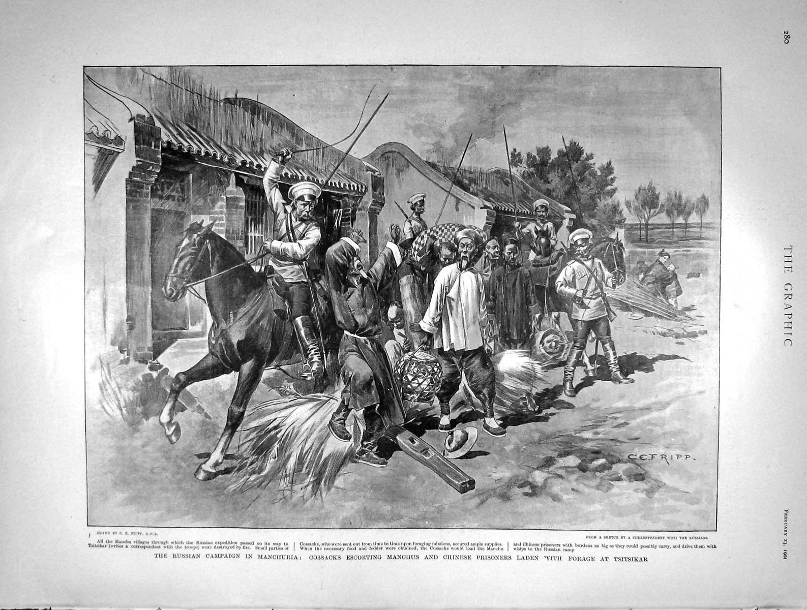Old Antique Print 1901 Cossacks Manchuria Tsitsikar King Edward Cape Town 20th