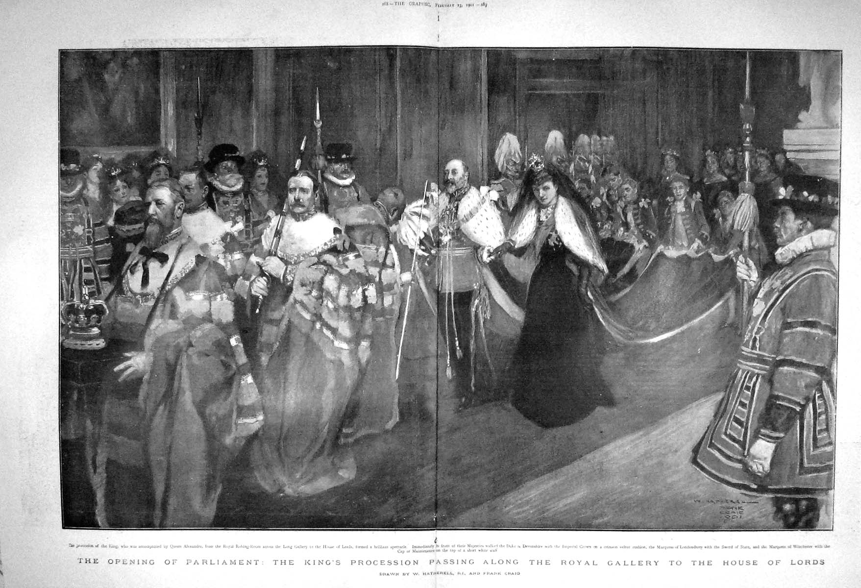 Old Antique Print 1901 Parliament King'S Procession Gallery House Lords 20th