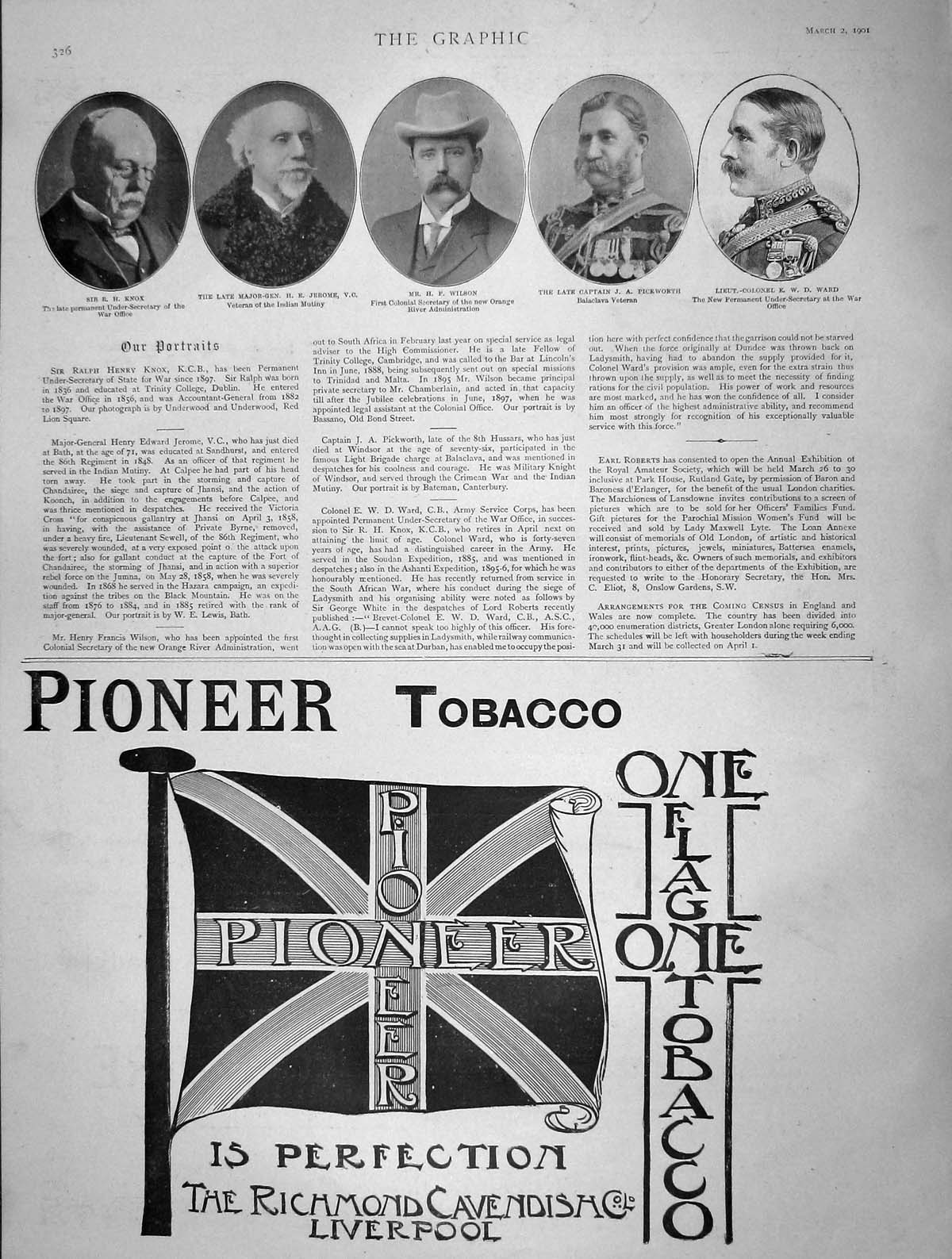 Old Antique Print 1901 Knox Jerome Wilson Pickworth Ward Pioneer Tobacco 20th