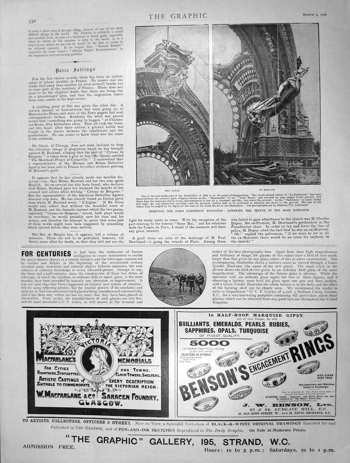 Old Antique Print 1901 Statue La Parisienne Paris Benson Rings Macfarlane 20th