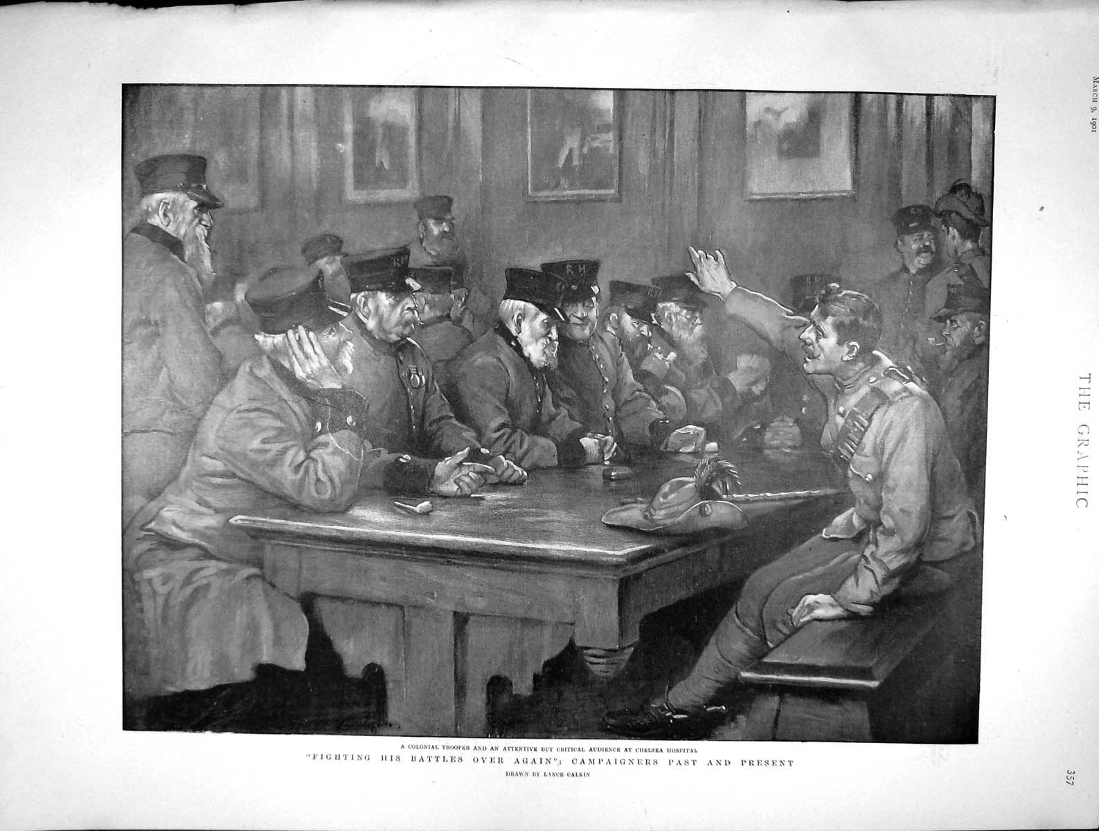Old Antique Print 1901 Colonel Trooper Chelsea Hospital Winsloe Mullins 20th