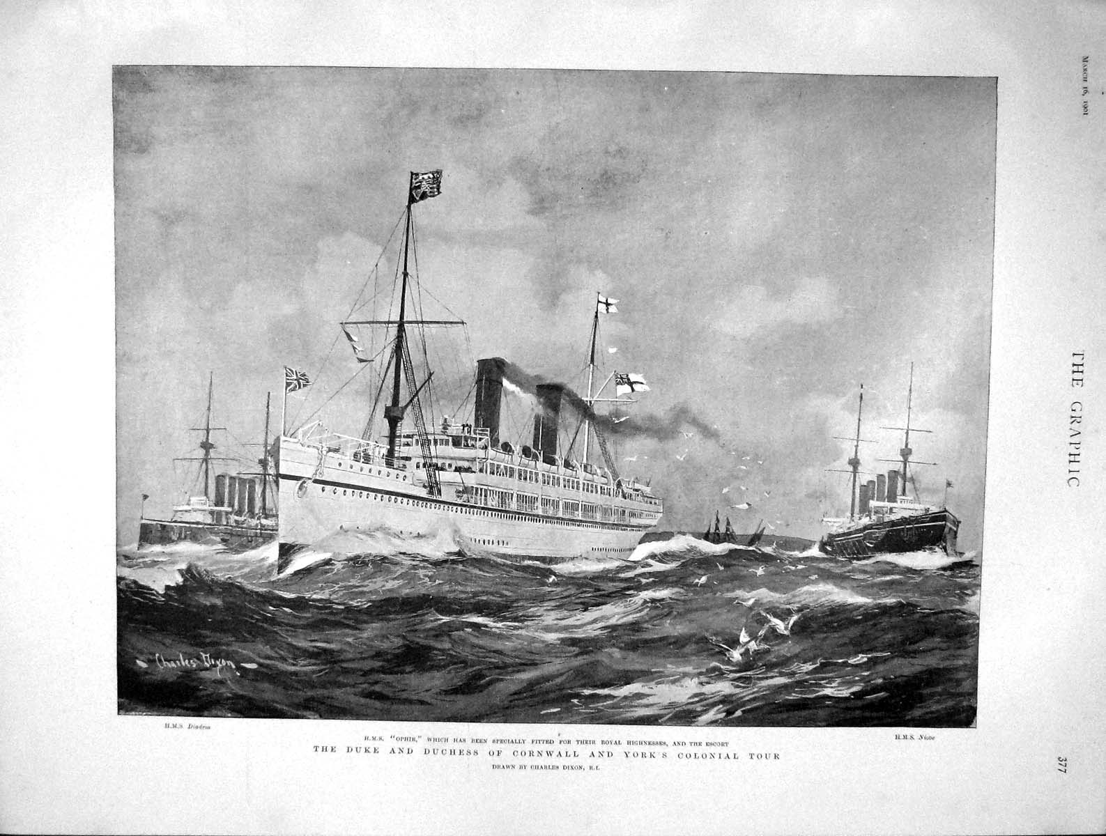 Original Old Antique Print 1901 Ship Niobe Diadem Ophir Portrait Duke Cornwall