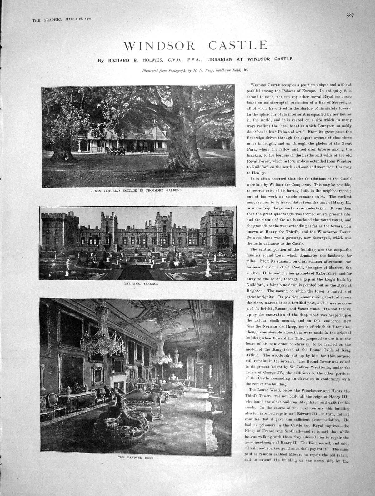 Original Old Antique Print 1901 Windsor Castle Frogmore Gardens Queen Victoria