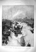 Original Old Antique Print 1901 View London River Thames Tower Bridg Victorian