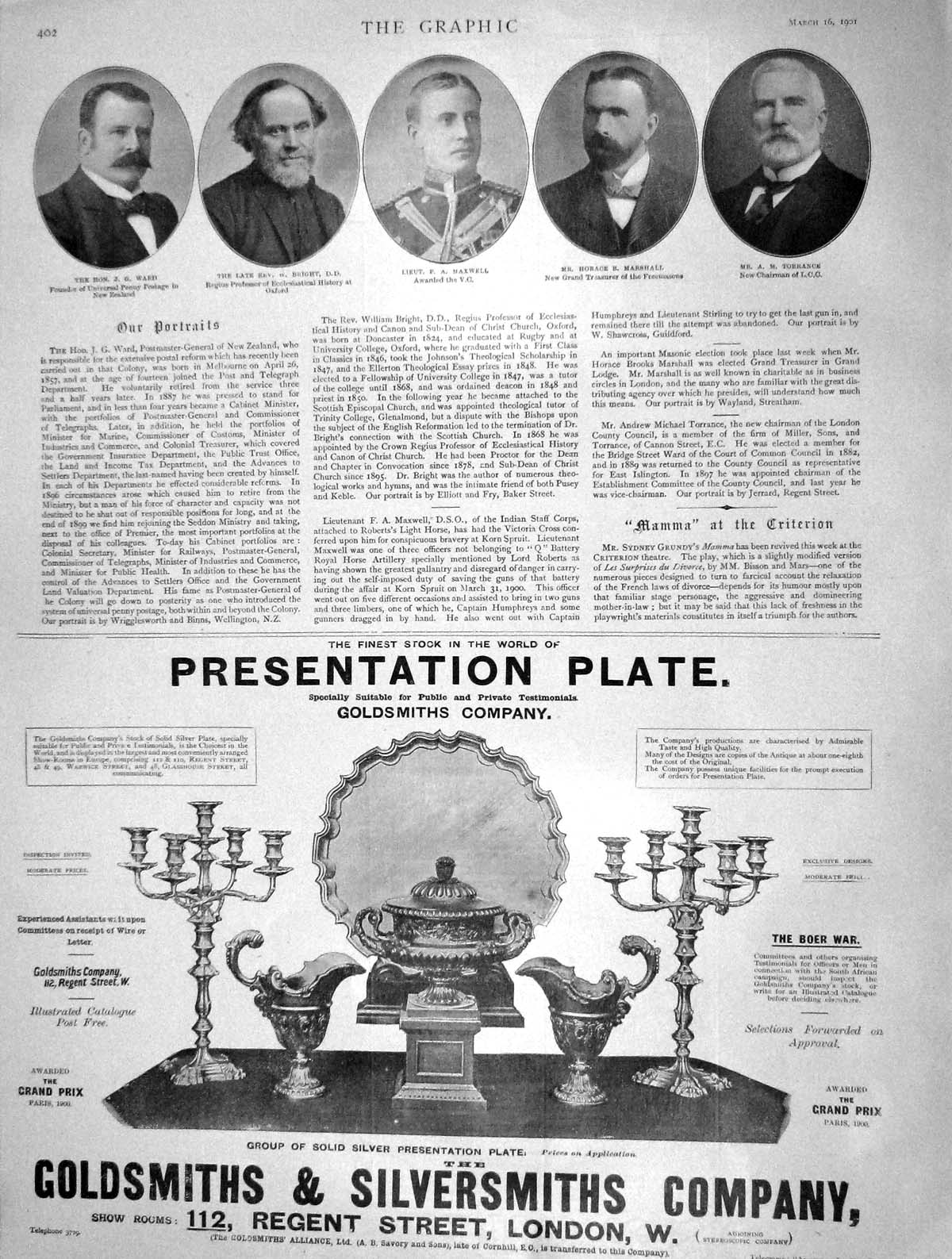 Original Old Antique Print 1901 Gsmiths Ward Bright Maxwell Marshall Torrance