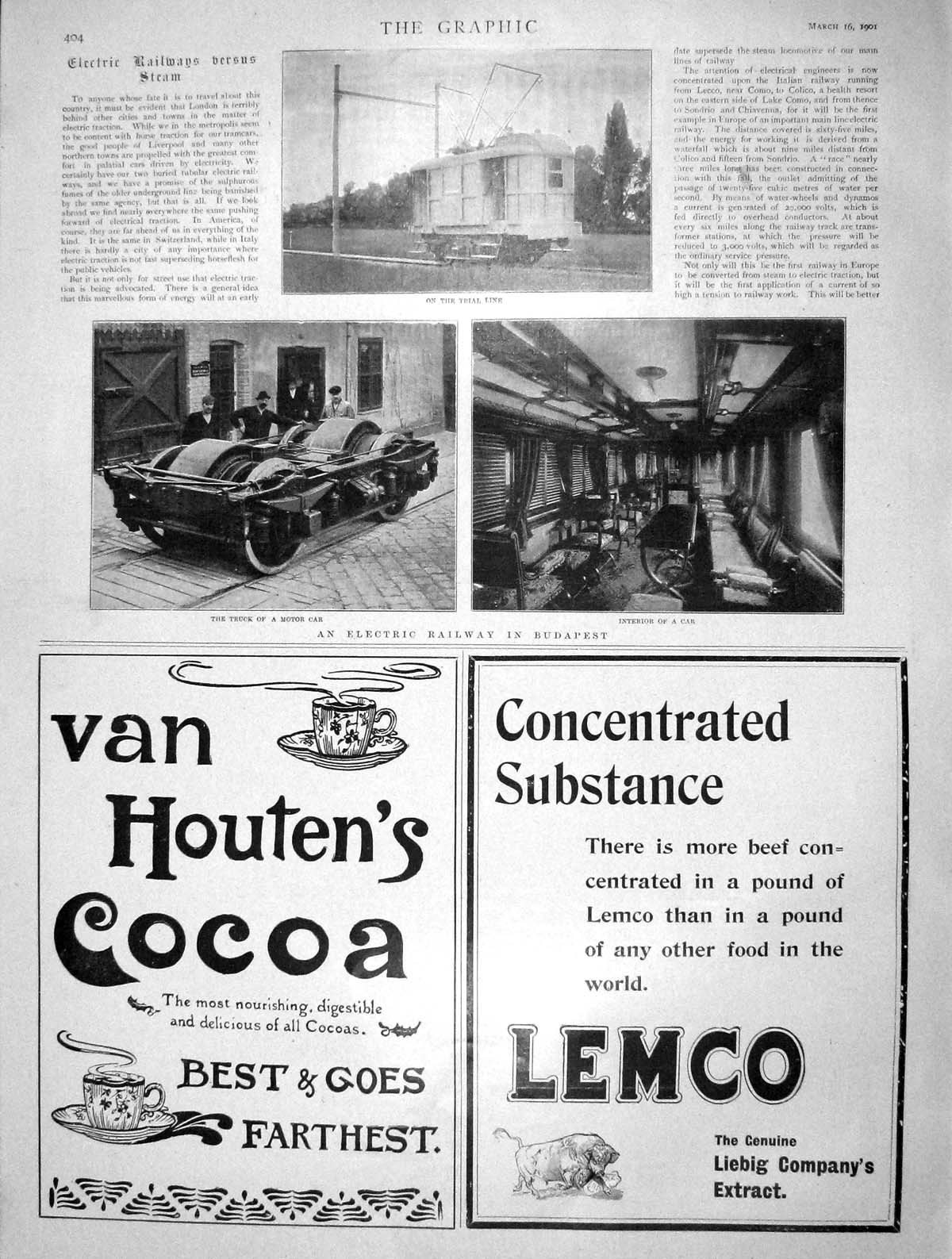 Old Antique Print 1901 Electric Railway Line Budapest Houten Cocoa Lemco 20th