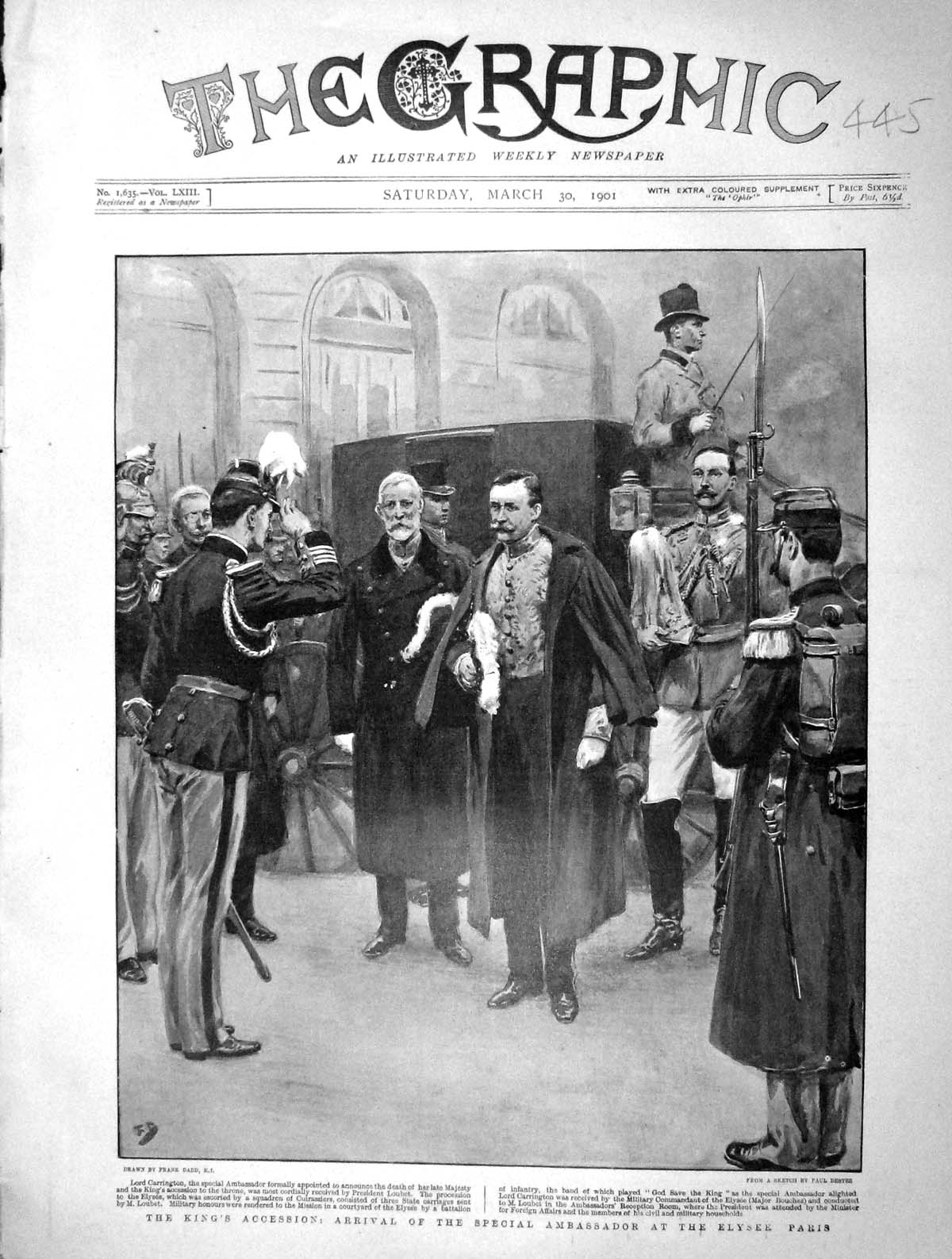 Original Old Antique Print 1901 Lord Carrington King'S Accession Elysee Paris