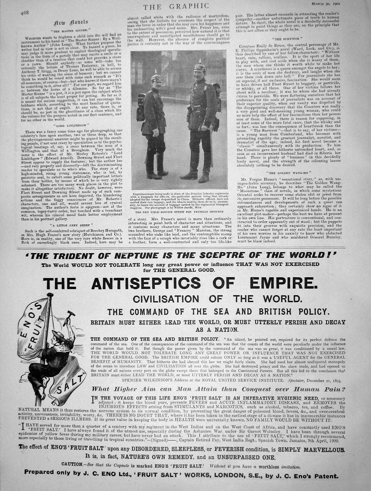 Old Antique Print 1901 Field Service Outfit Prussian Officers Eno'S Salt 20th