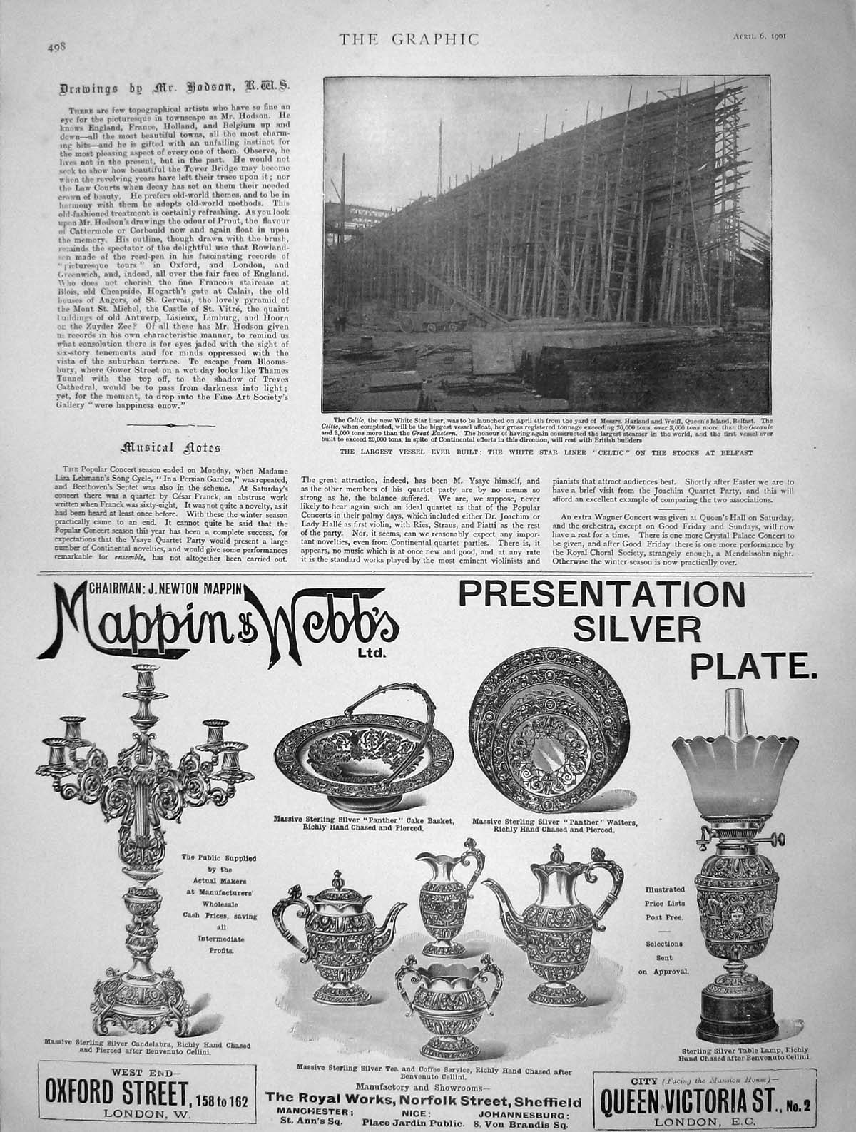 Old Antique Print 1901 White Star Liner Ship Celtic Belfast Mappin Webb 20th
