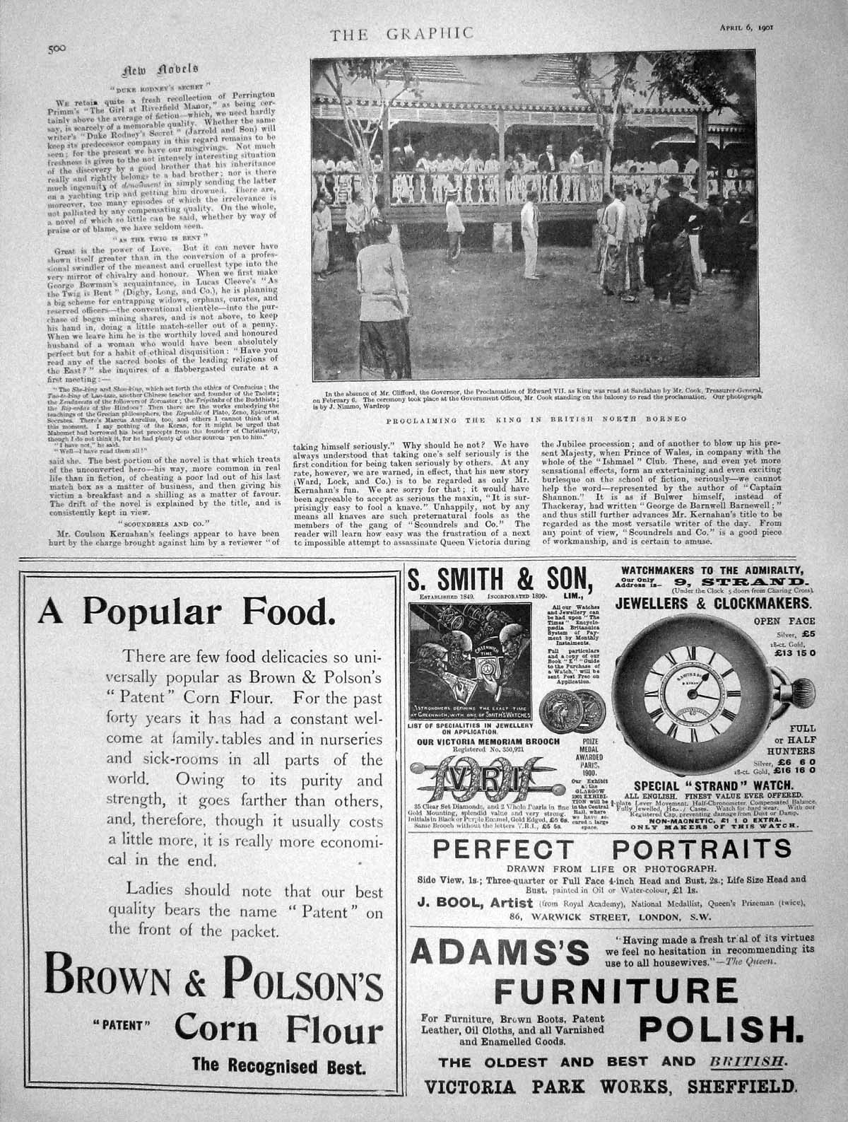 Original Old Antique Print 1901 Proclaiming King Edward Borneo Brown Polso 20th