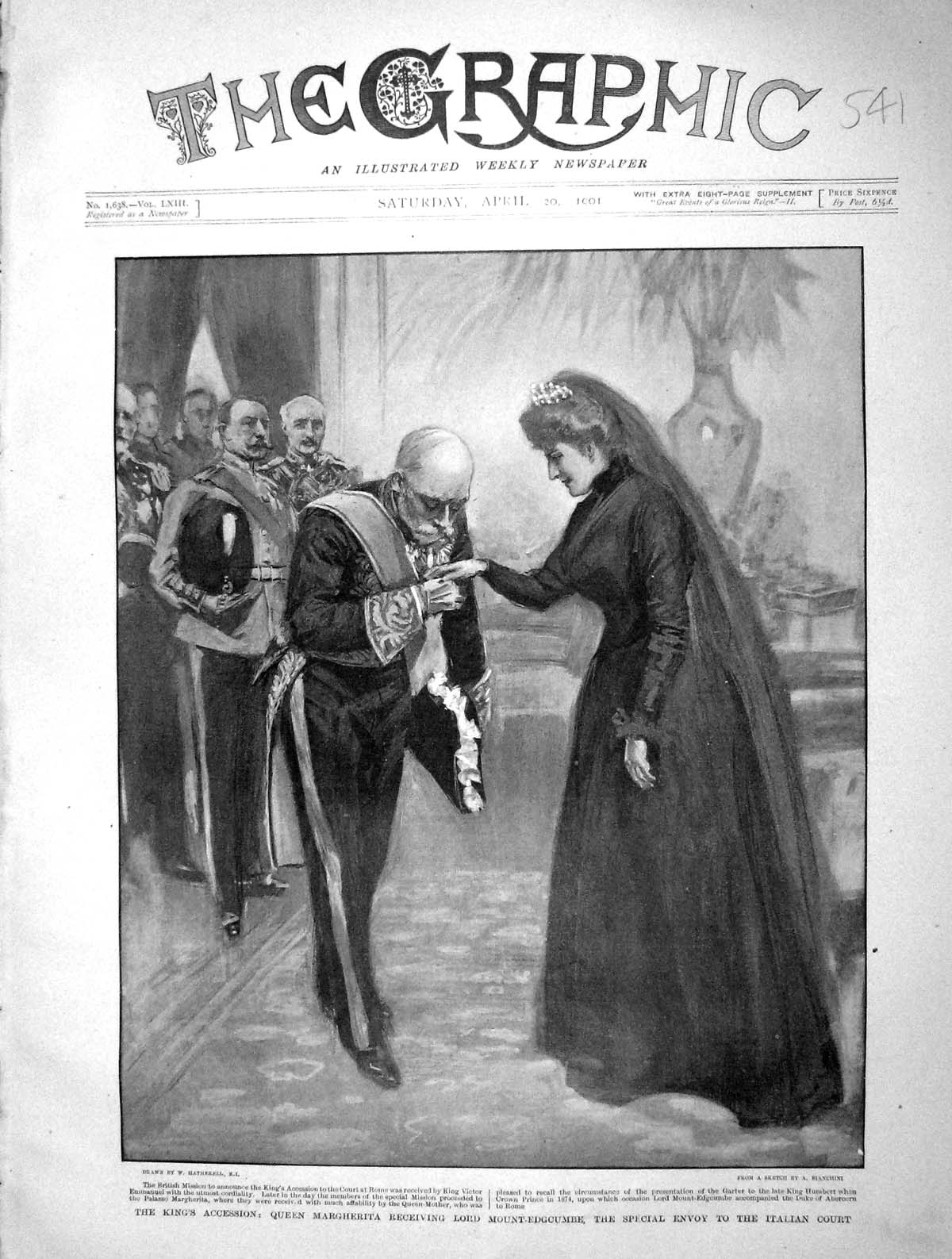 Old Antique Print 1901 Queen Margherita Lord Mount-Edgcumbe King Victor 20th