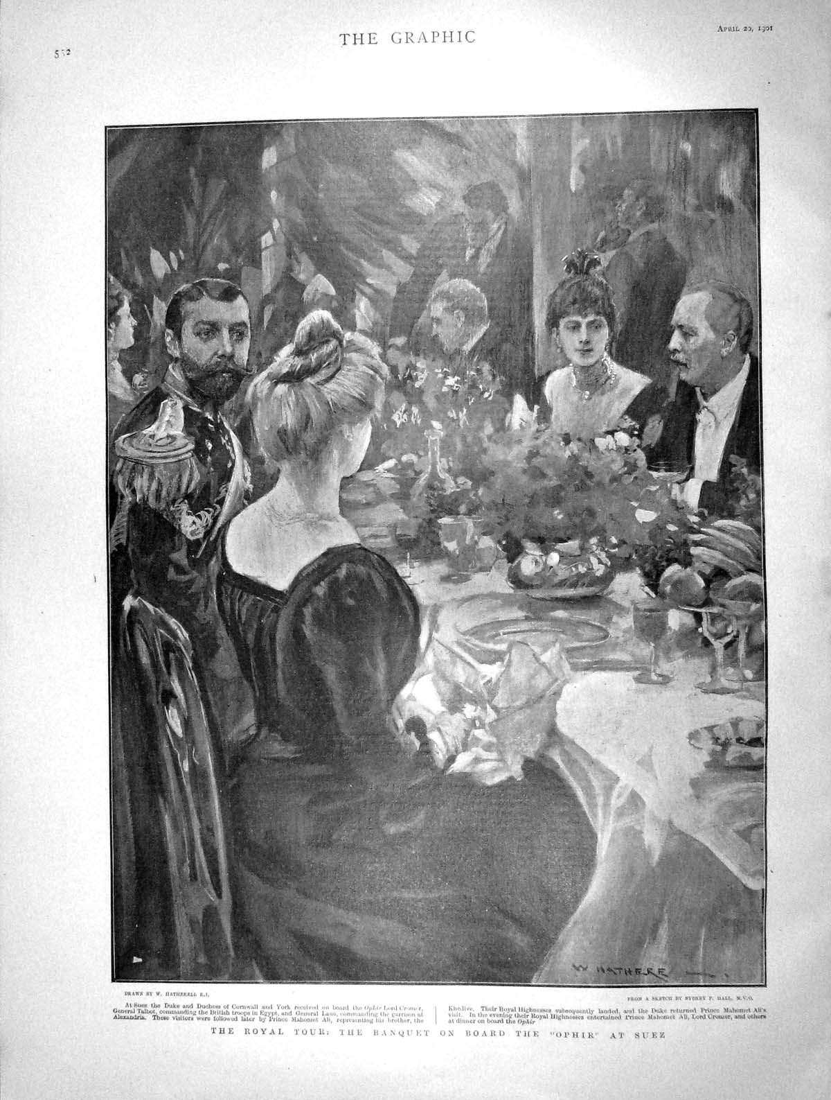 Original Old Antique Print 1901 Duke Cornwall Banquet Ophir Ship Suez Kitchener