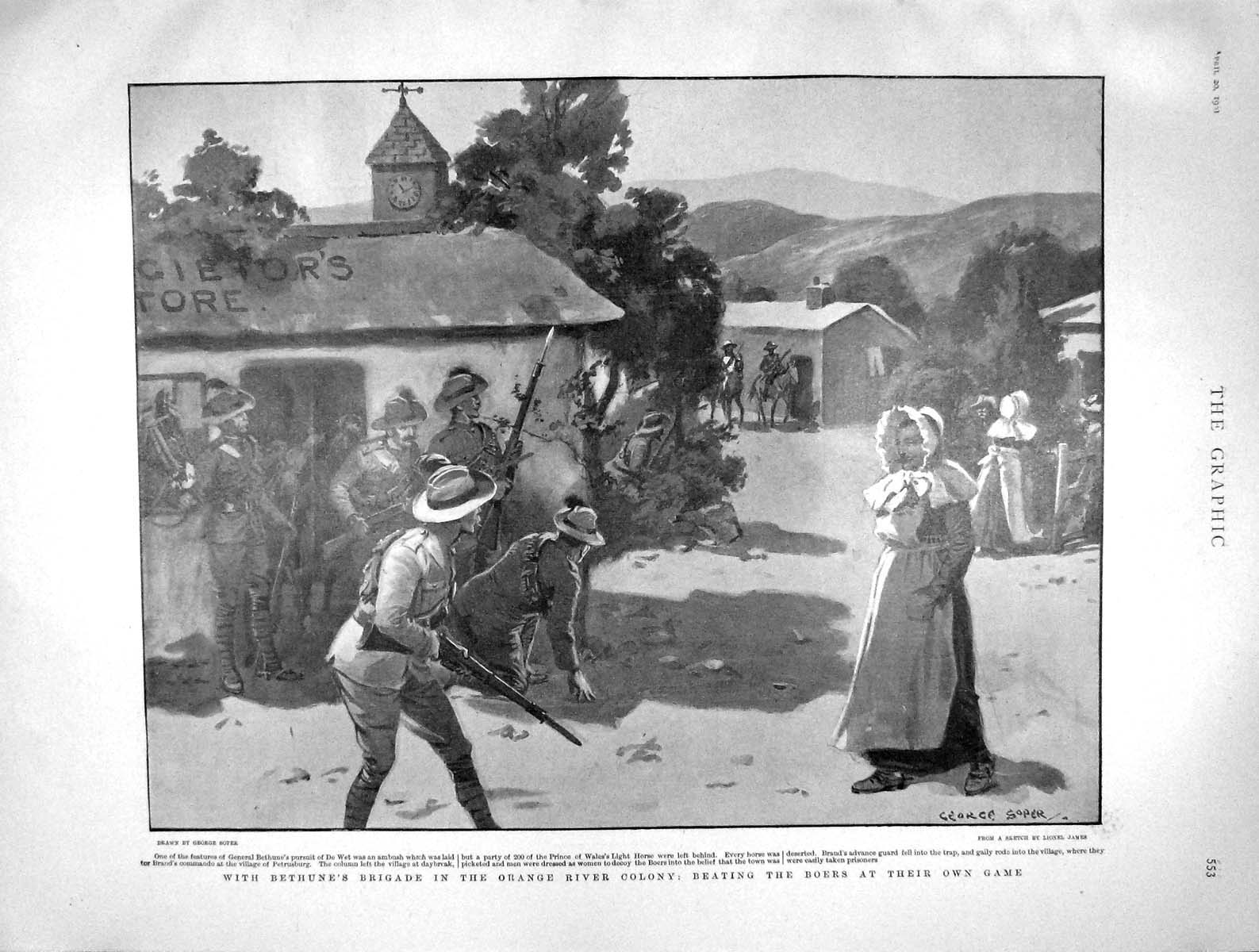Old Antique Print 1901 Bethune De Wet Orange River Boers Cowland Watkin 20th