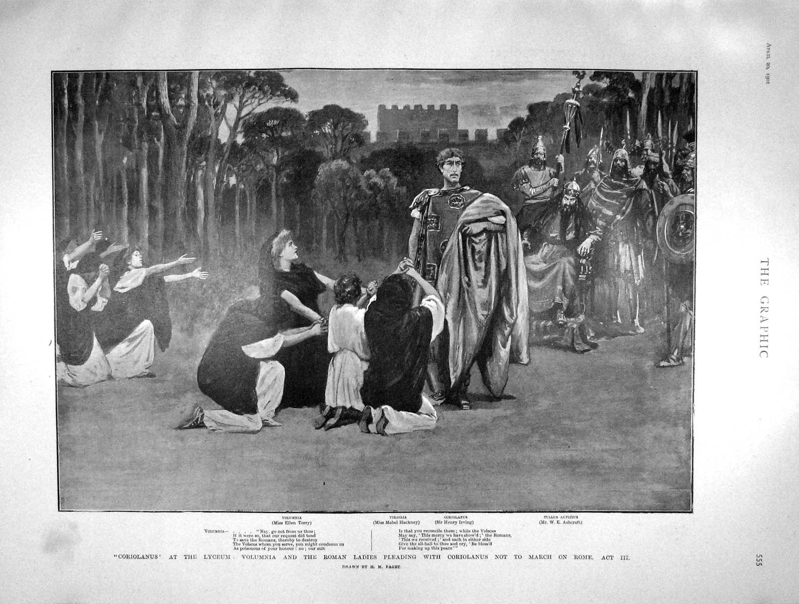 Old Antique Print 1901 Coriolanus Lyceum Theatre Hackney Irving Belinda 20th