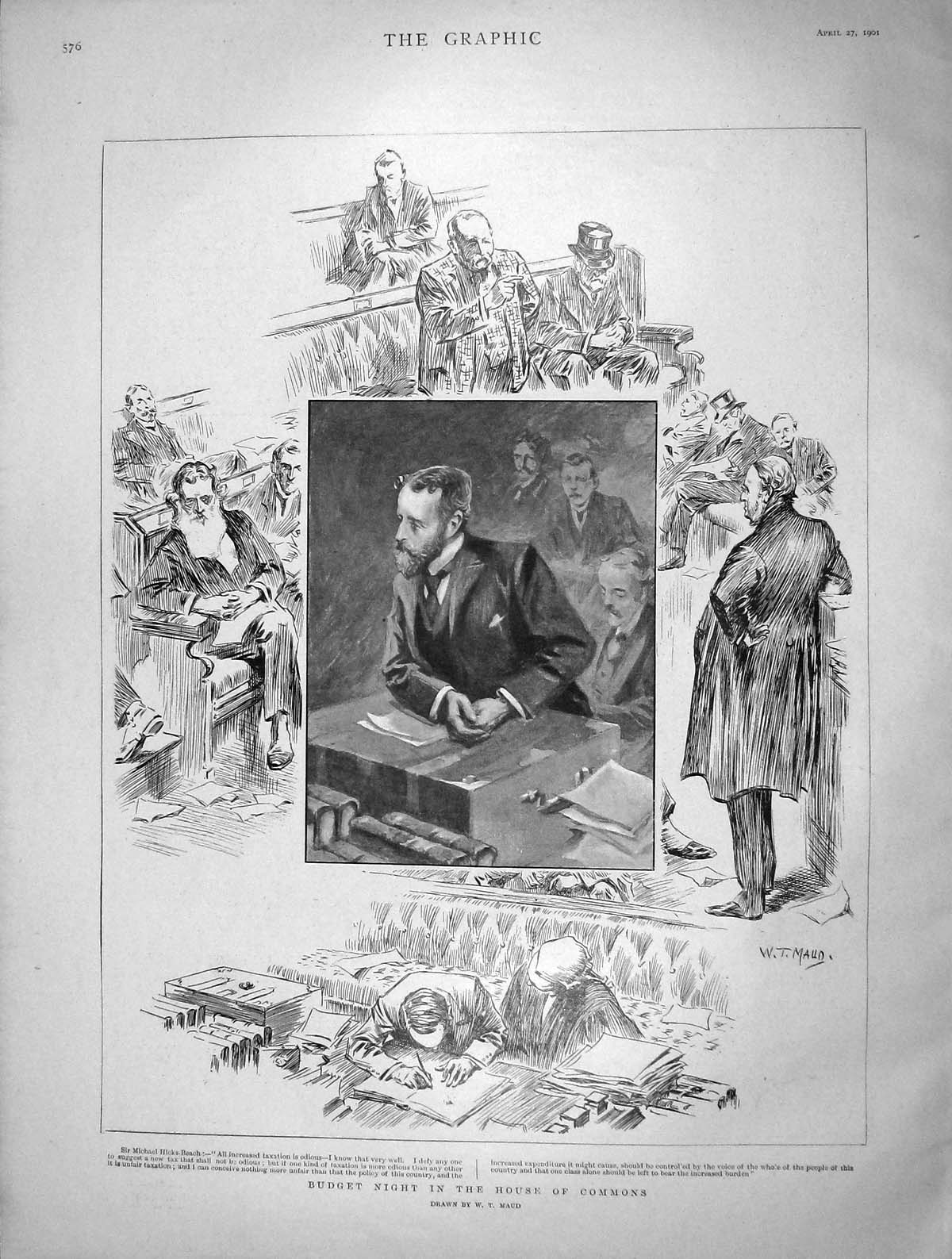 Original Old Antique Print 1901 Budget House Commons Michael Hicks-Beach Taxes