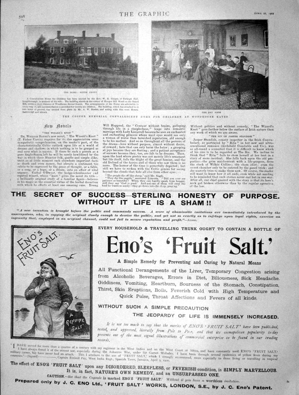 Old Antique Print 1901 Cooper Memorial Home Children Woodhouse Eno'S Salt 20th