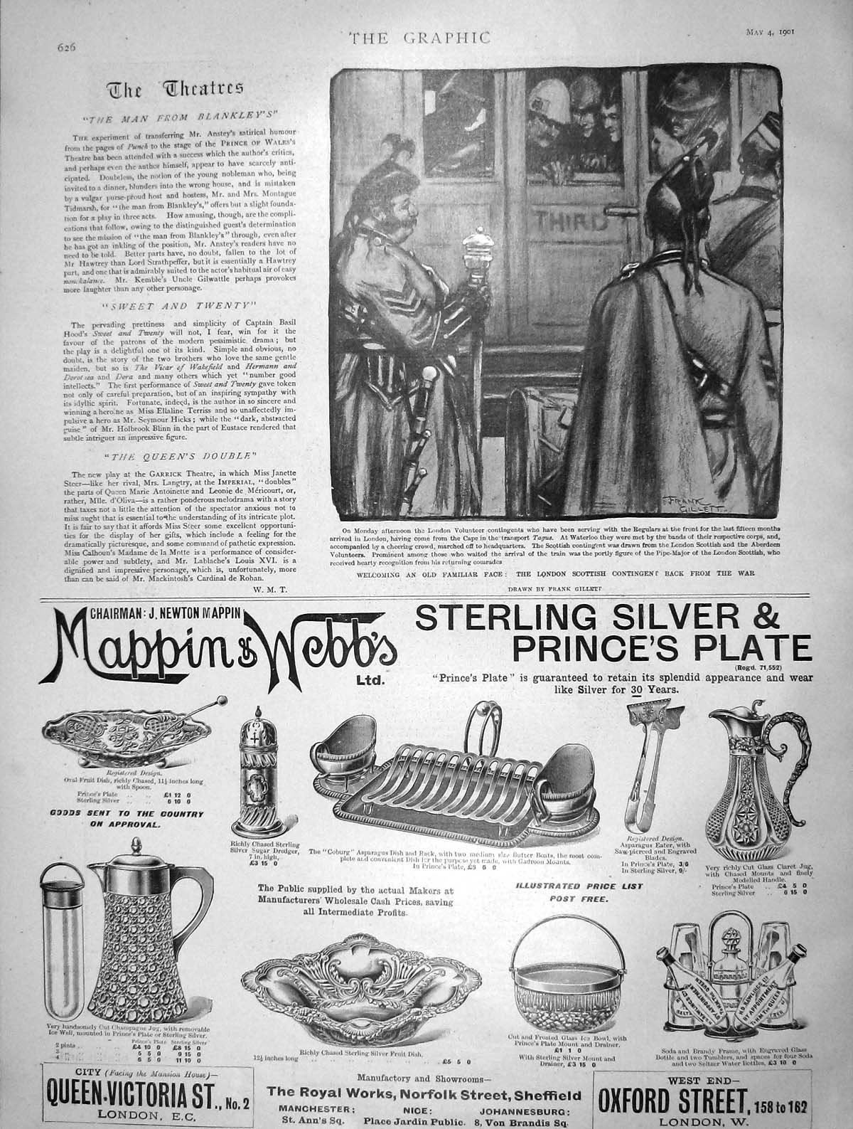 Original Old Antique Print 1901 London Scottish Siers War Mappin Webb Victorian