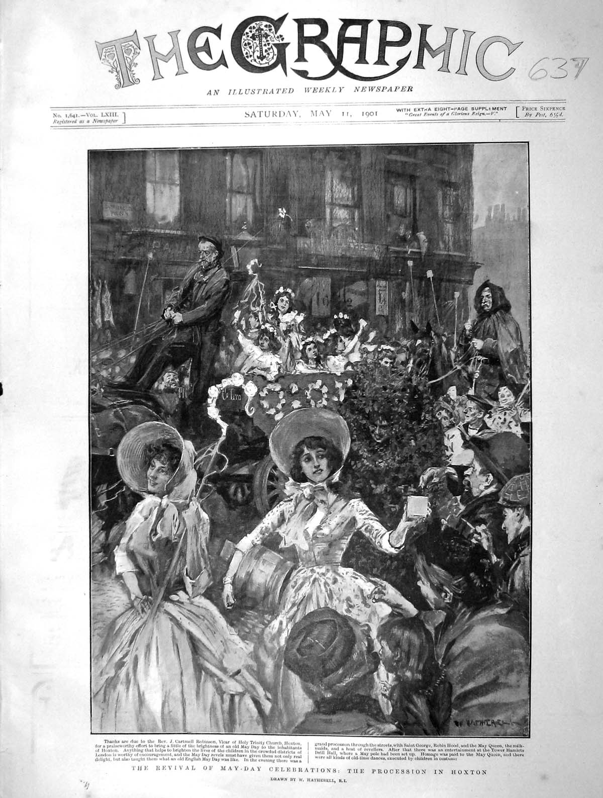Original Old Antique Print 1901 May-Day Celebrations Procession Hoxton Robinson