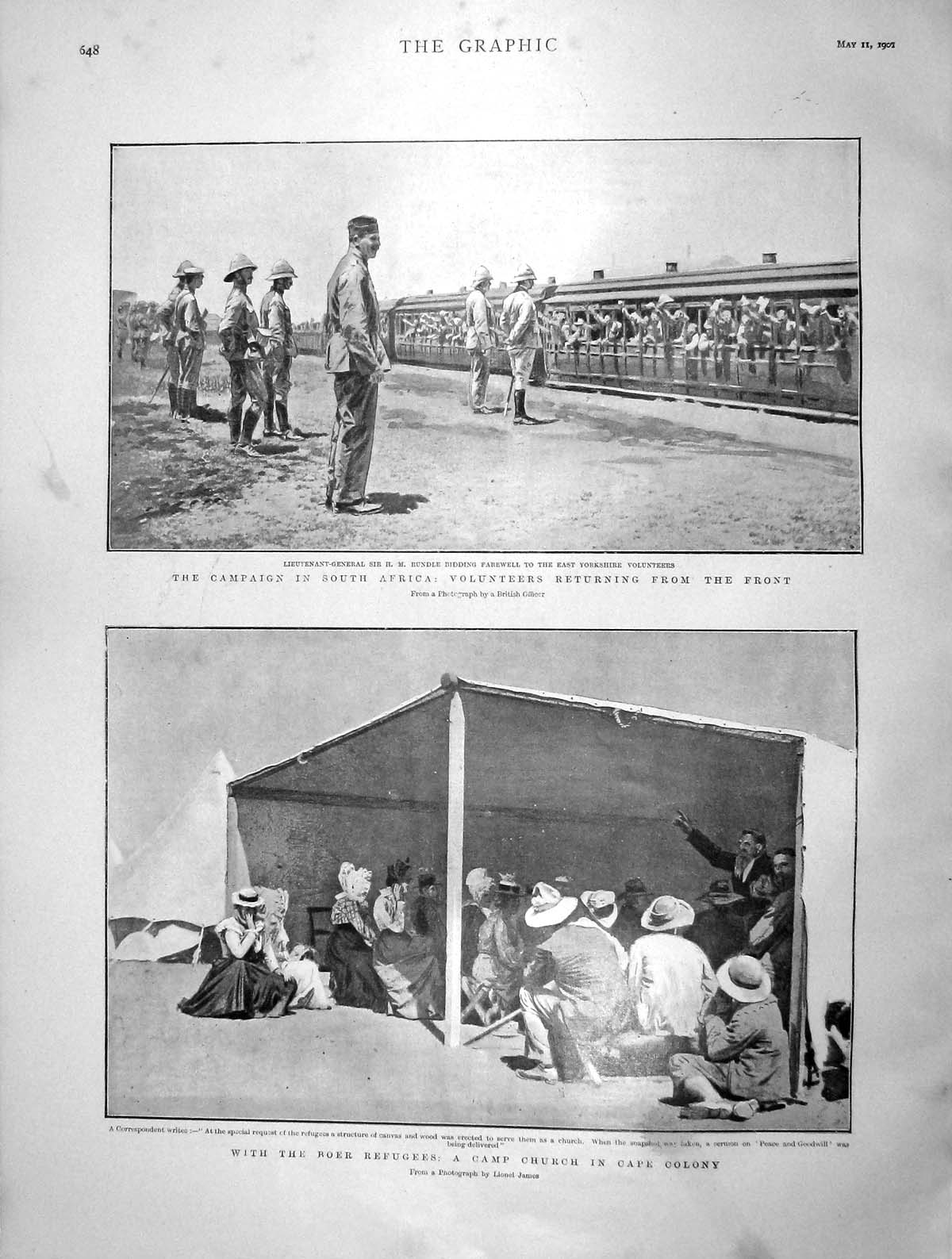 Old Antique Print 1901 War Africa Rundle Boer Refugees Camp Church Cape 20th