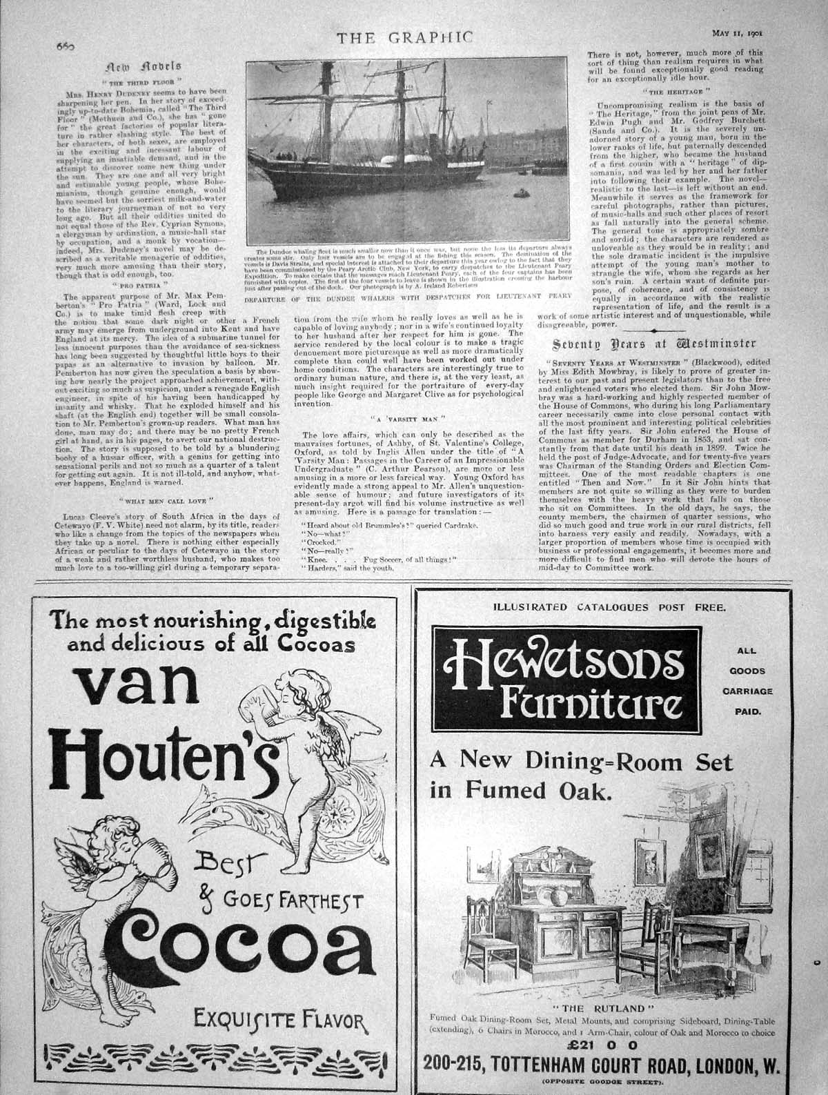 Old Antique Print 1901 Dundee Whalers Ships Peary Houten Cocoa Hewetsons 20th