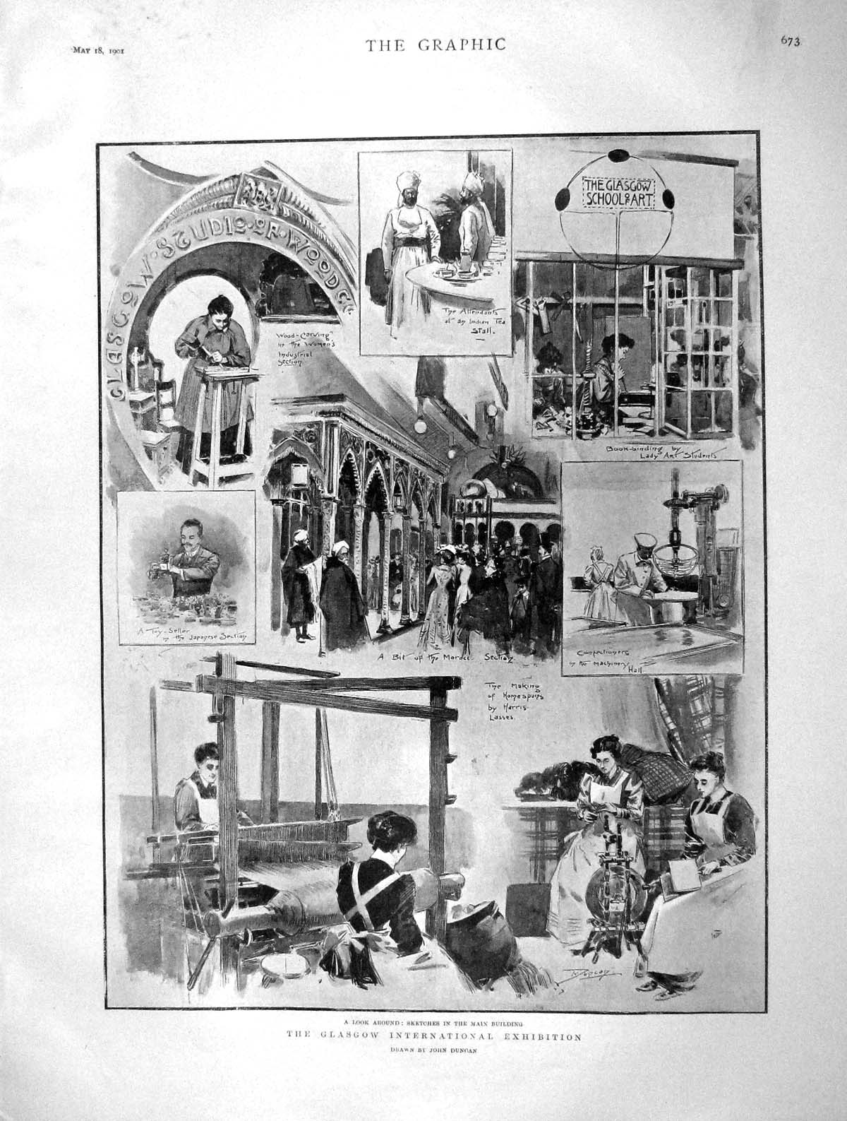 Original Old Antique Print 1901 Glasgow Exhibition Poulsen Telephonic B 20th