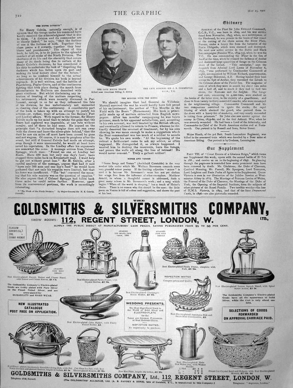 Original Old Antique Print 1901 Major Heath Admiral Commerell Gsmith London